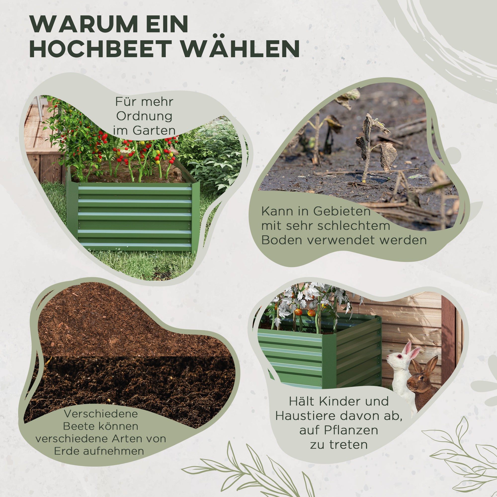 Outsunny Pflanzenkübel, Handliches Blumenbeet zum Anpflanzen, Hegen und Pflegen, Hochbeet, Stahl, Grün