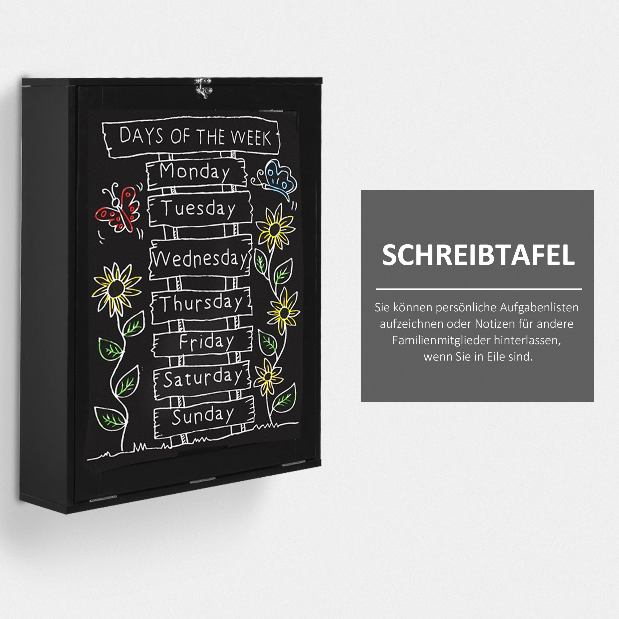 HOMCOM Wandklapptisch Wandschreibtisch, inkl. Schreibtafel, 60 cm x 94,5 cm x 147 cm, Schwarz