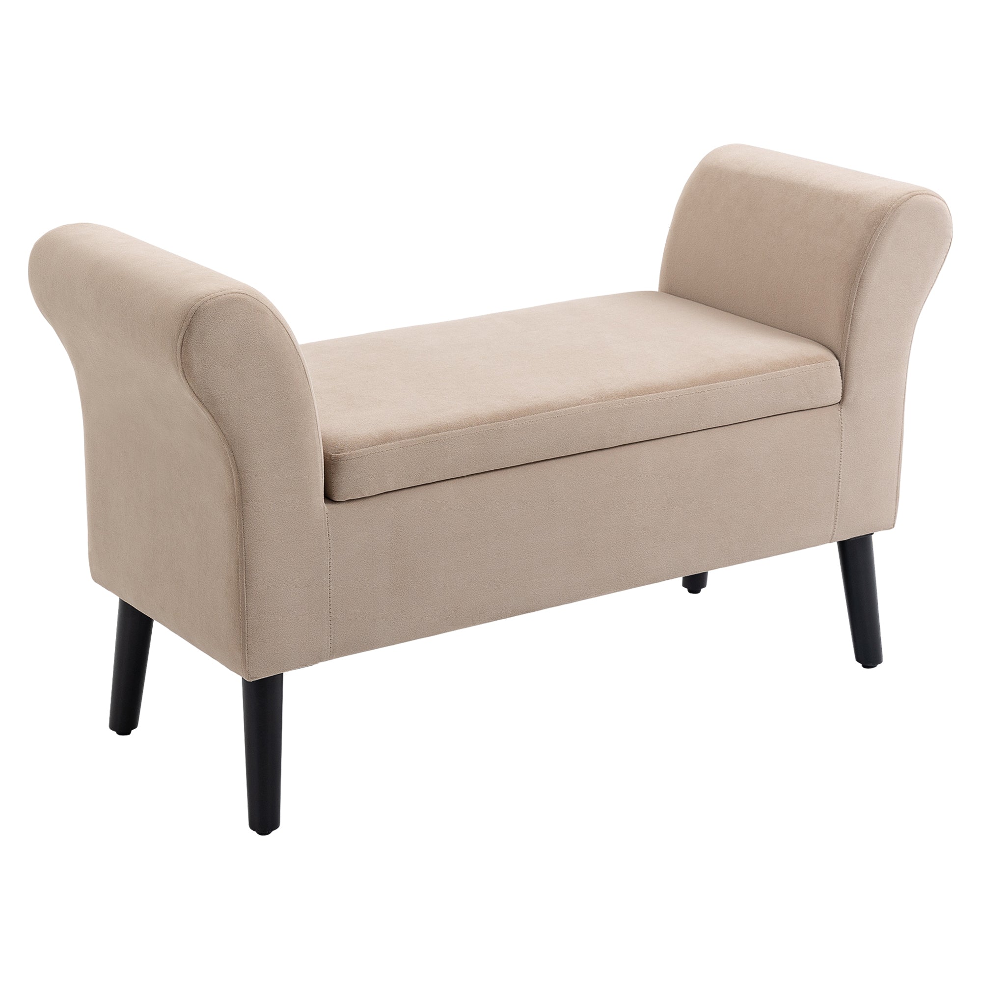 HOMCOM Polsterbank mit Stauraum, Truhenbank mit Armlehnen, 46 cm Sitzhöhe, samtartiges Polyester, 111,5 x 41 x 65 cm, Beige