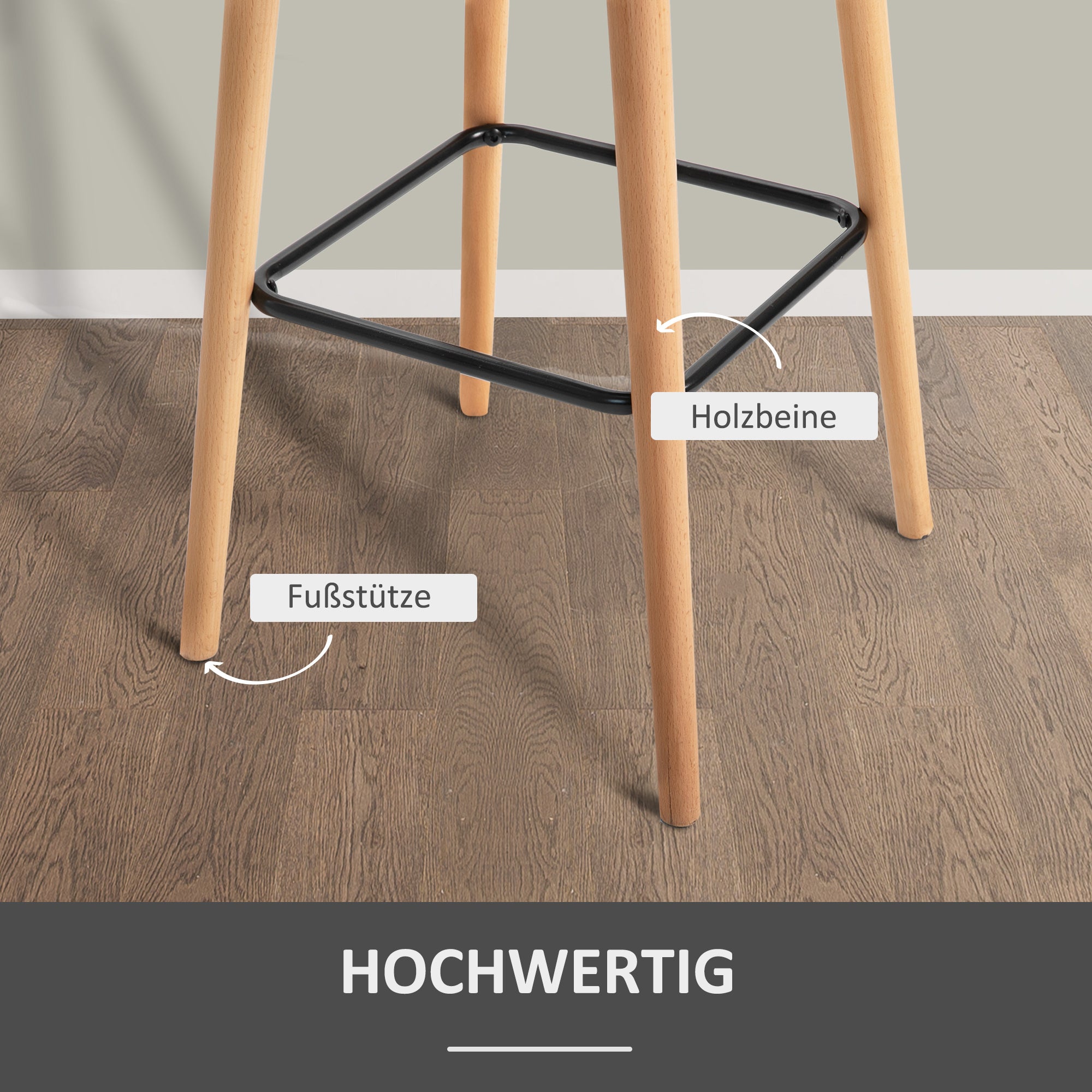 HOMCOM 2er-Set Barhocker, inkl. Fußstütze, Massivholz, 55 cm x 48c m x 100 cm,  Grau