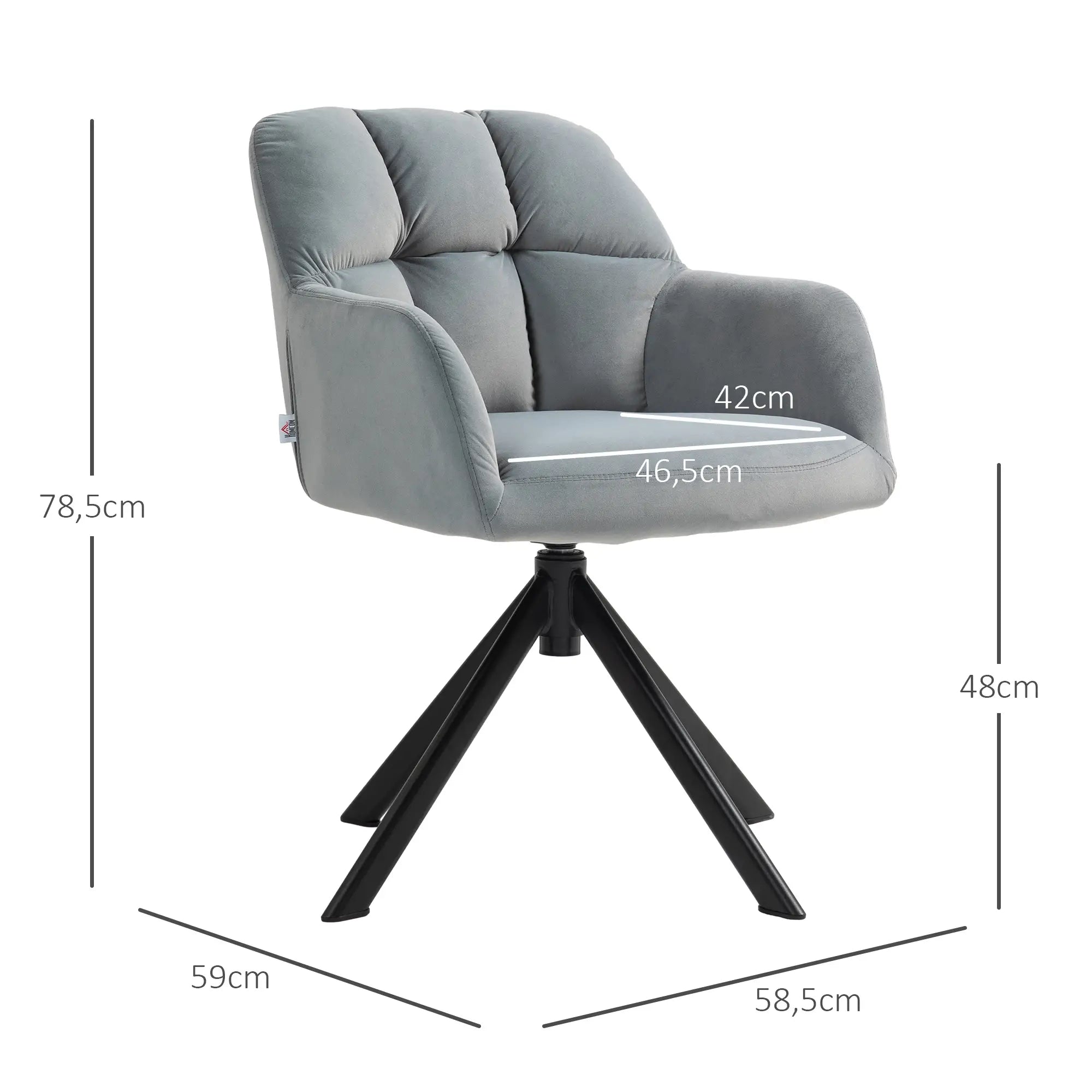HOMCOM Drehbarer Armstuhl, Moderner Akzentsessel mit Metallbeinen für Wohnzimmer, Schlafzimmer, Büro, Grau