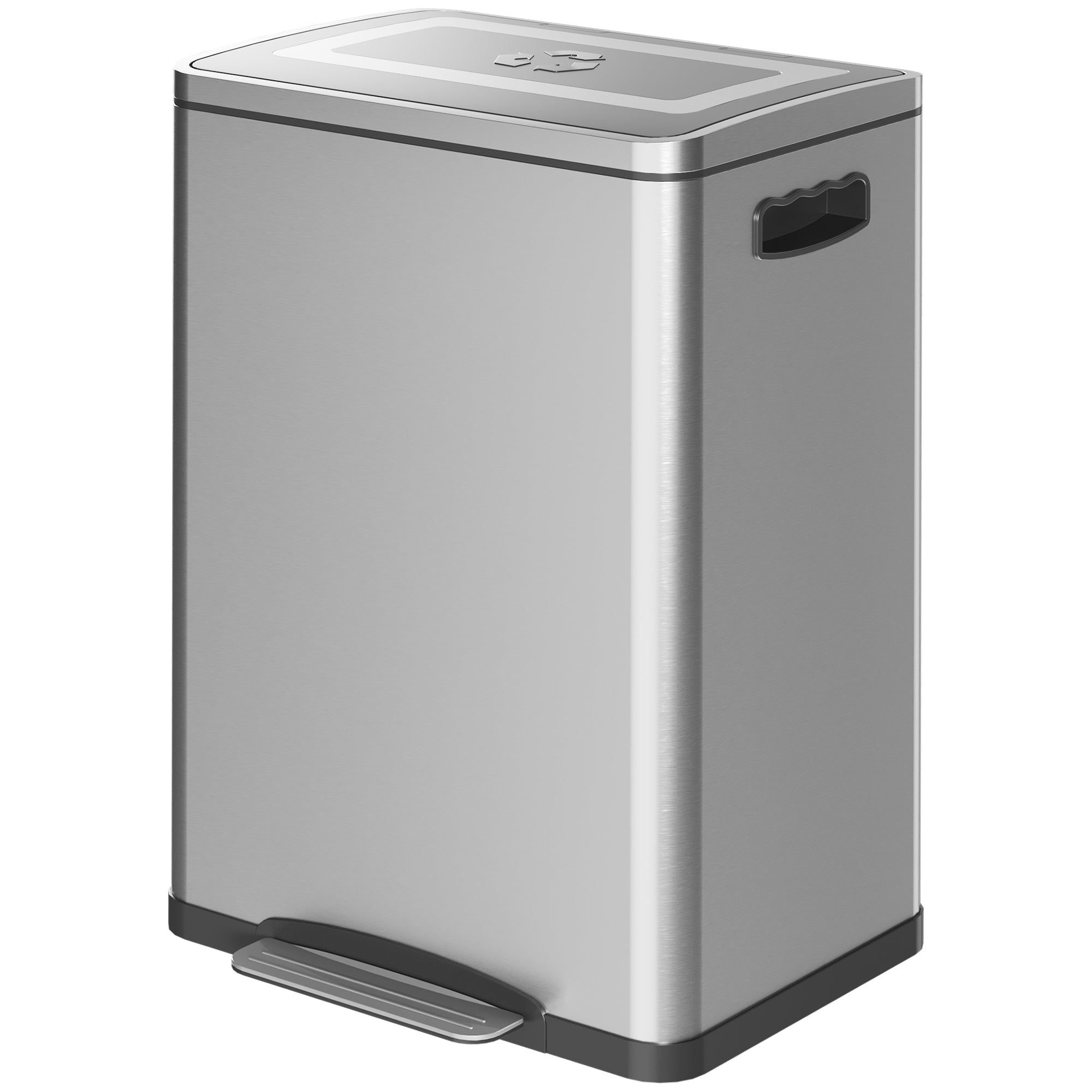 HOMCOM Mülleimer, Abfalleimer mit Deckel und Fußpedal, Edelstahl, 2x 20 Liter-Fächer, Silber