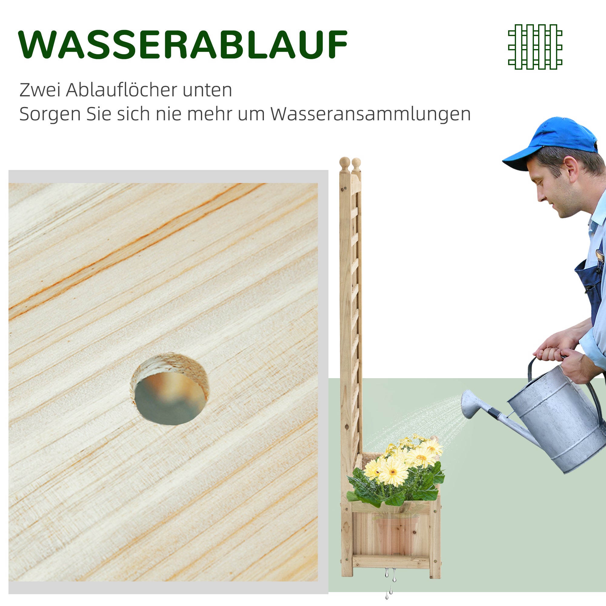 Outsunny Hochbeet Pflanzkasten mit Rankgitter Blumenkasten Rankkasten Rosenbogen mit  Rankhilfe für Kletterpflanzen Garten Holz Natur 64 x 28 x 120 cm