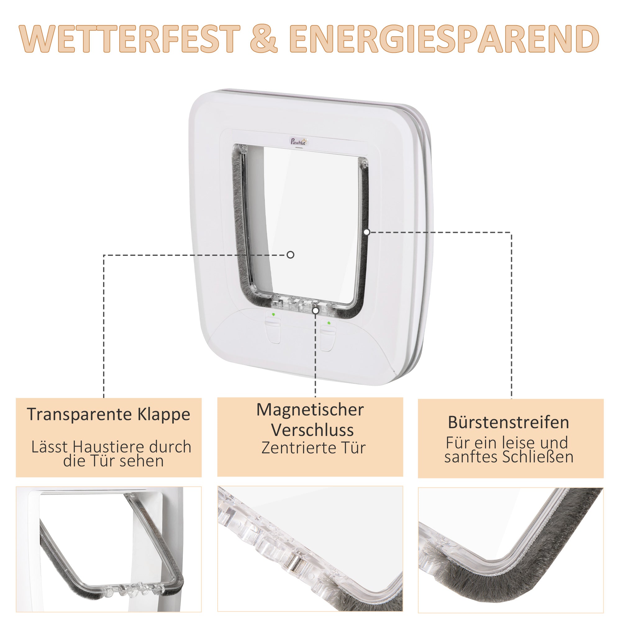PawHut Katzenklappe Magnetische Katzentür mit 4 Verschluss-Optionen, Hundeklappe Haustierklappe für Katzen und kleine Hunde,