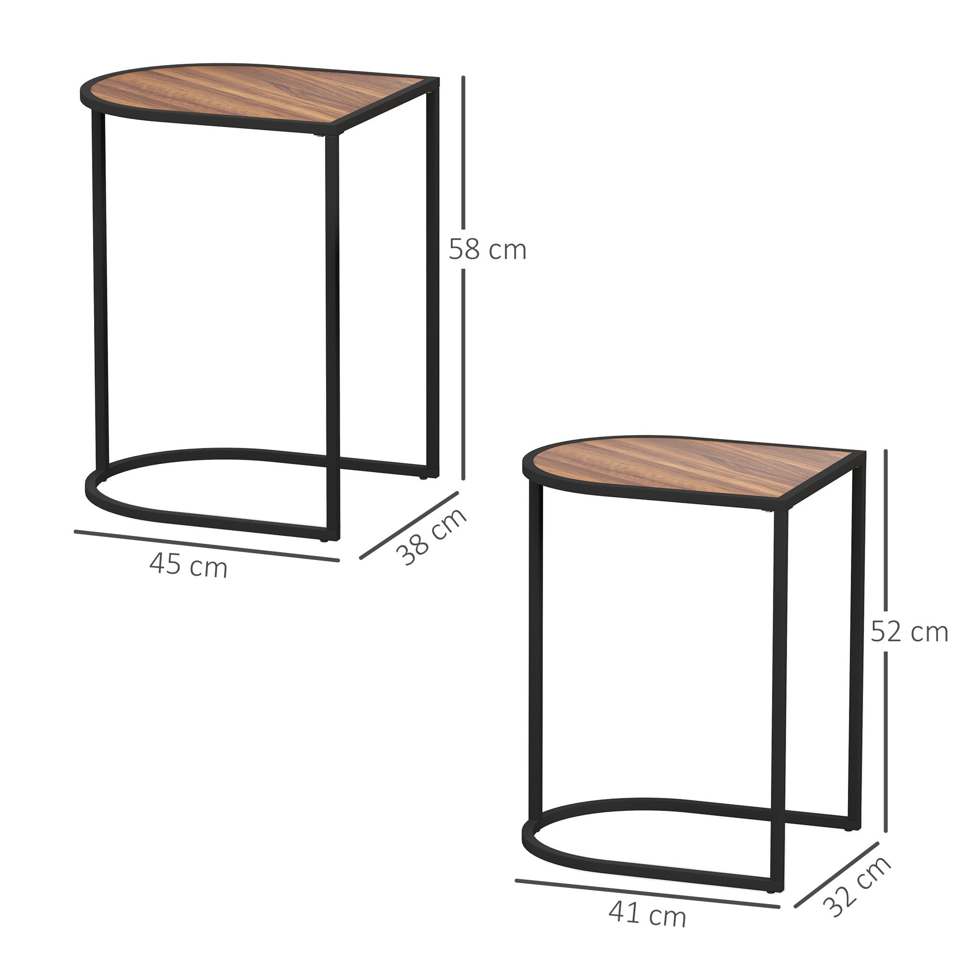HOMCOM Satztisch-Set, Beistelltische, Metallrahmen, Tischplatte in Holzoptik, Braun