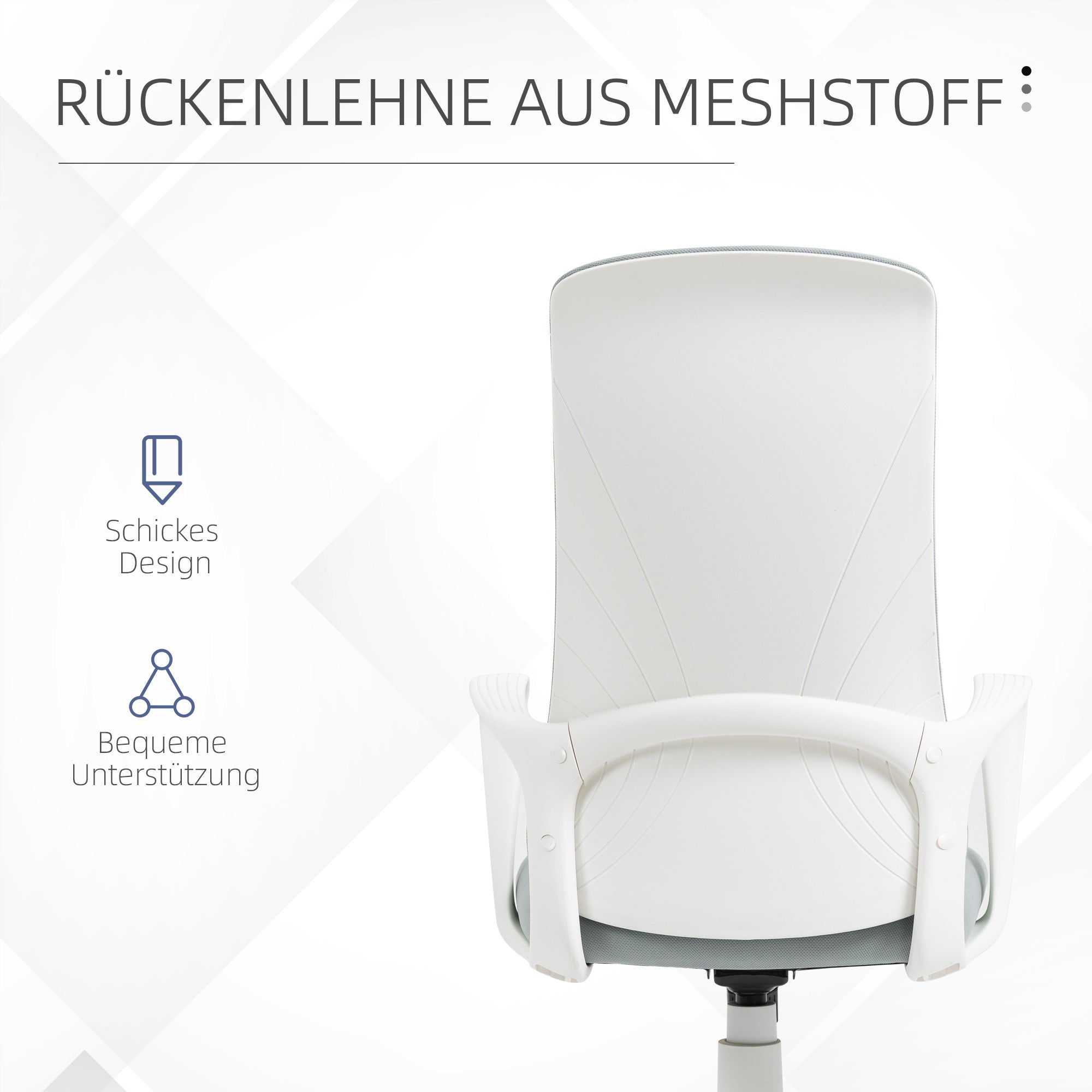 Vinsetto Bürostuhl mit Wippfunktion, Höhenverstellbar, bis 120 kg, Ergonomisch, Drehbar, 62x56x110-119,5cm, Hellgrau