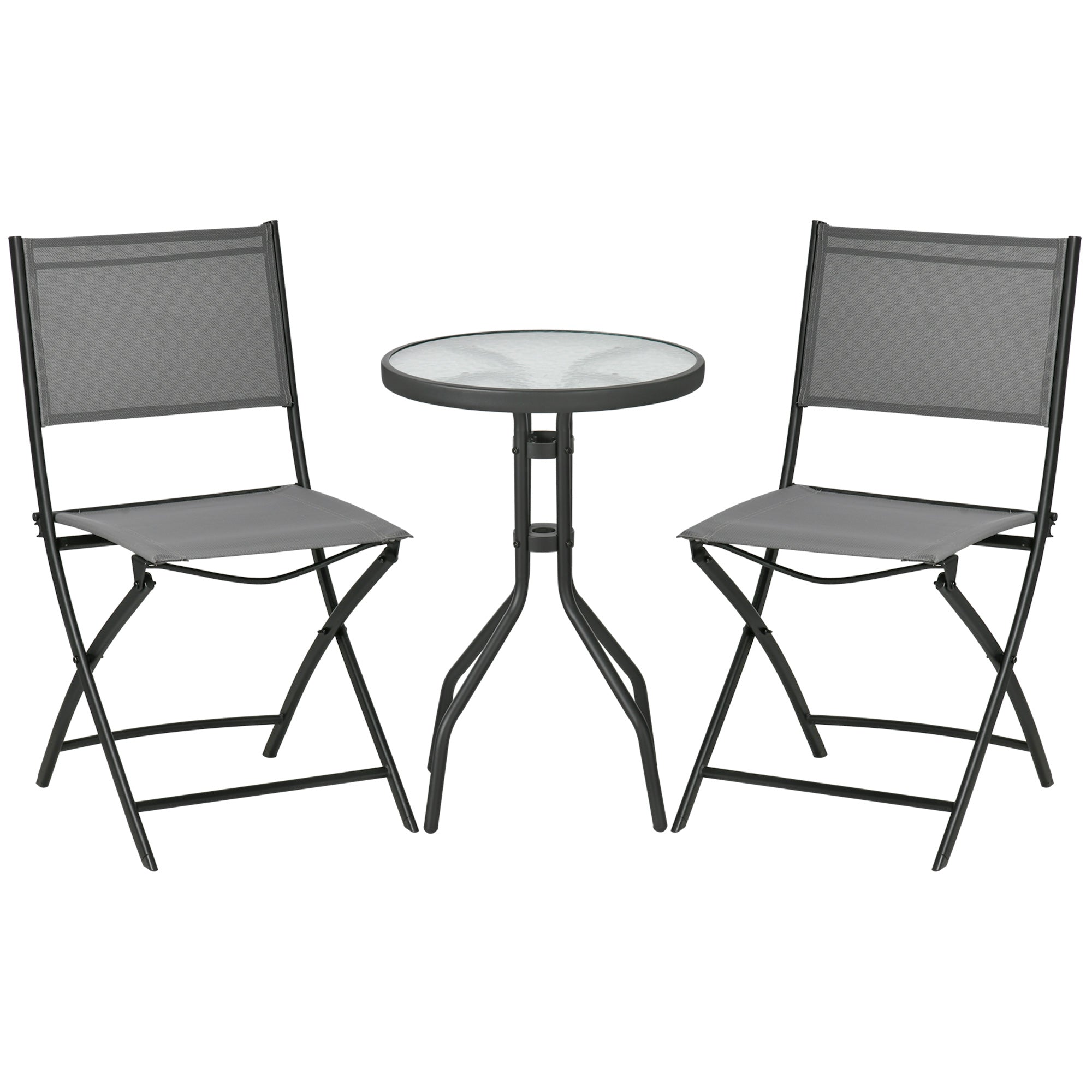 Outsunny Garten-Bistroset 3-teilig klappbar Hartglas-Tisch