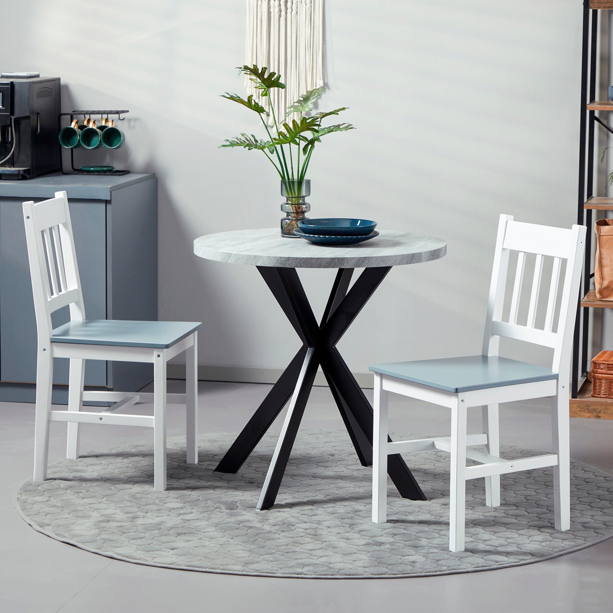 HOMCOM 2er-Set Esszimmerstühle Küchenstühle Stühle, Massivholz, 41 cm x 46,5 cm x 85,5 cm, Weiß