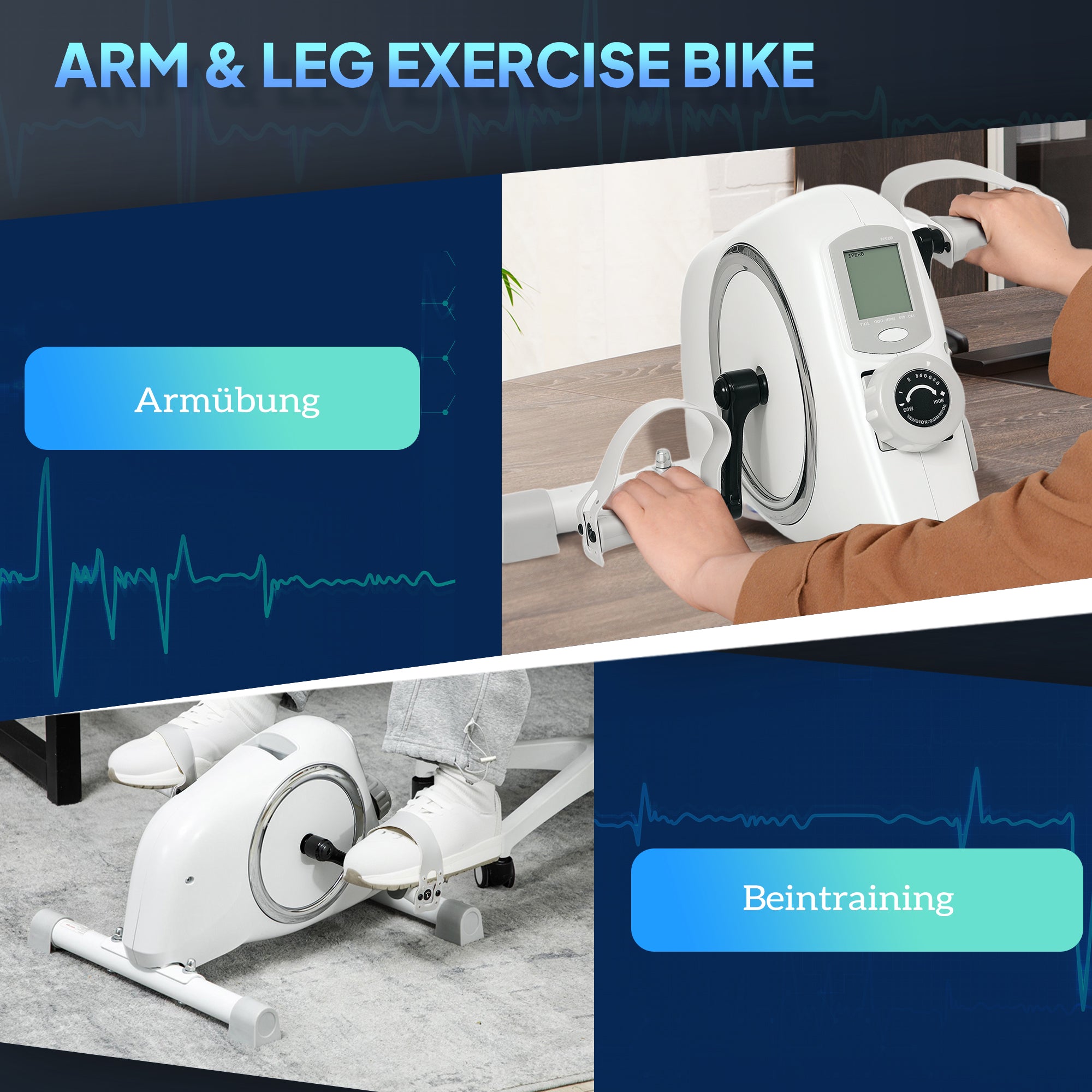 SPORTNOW Mini-Heimtrainer, Unter-dem-Schreibtisch-Fußpedale, Arm- und Beinübungen, 8 Widerstandsstufen, Stahl, Weiß