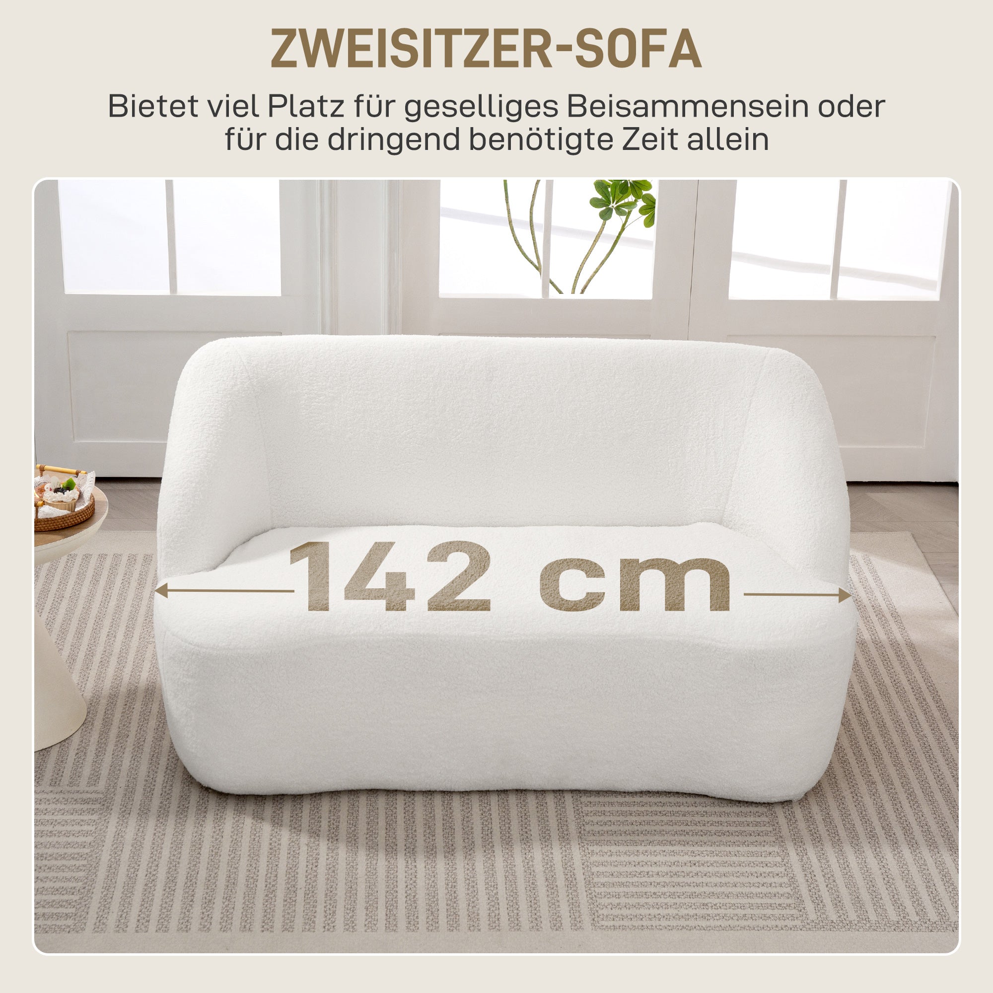 HOMCOM 2-Sitzer-Sofa, geschwungenes Design, Polstersofa mit Fleece-Bezug, für Wohnzimmer, Schlafzimmer, Homeoffice, Cremeweiß