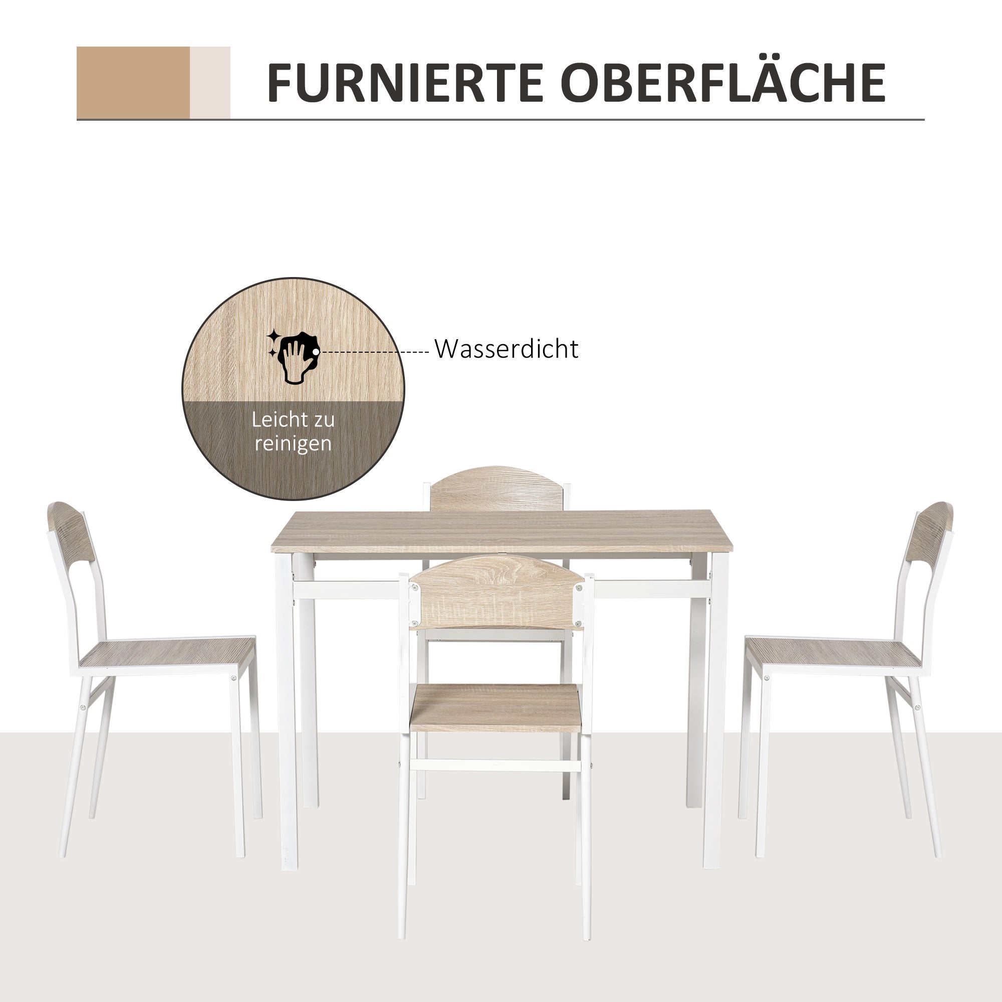 HOMCOM 5-teilige Essgruppe Esstisch mit 4 Stühlen Platzsparend Küchentisch-Set Sitzgruppe für Esszimmer, Küche, Grau+Weiß