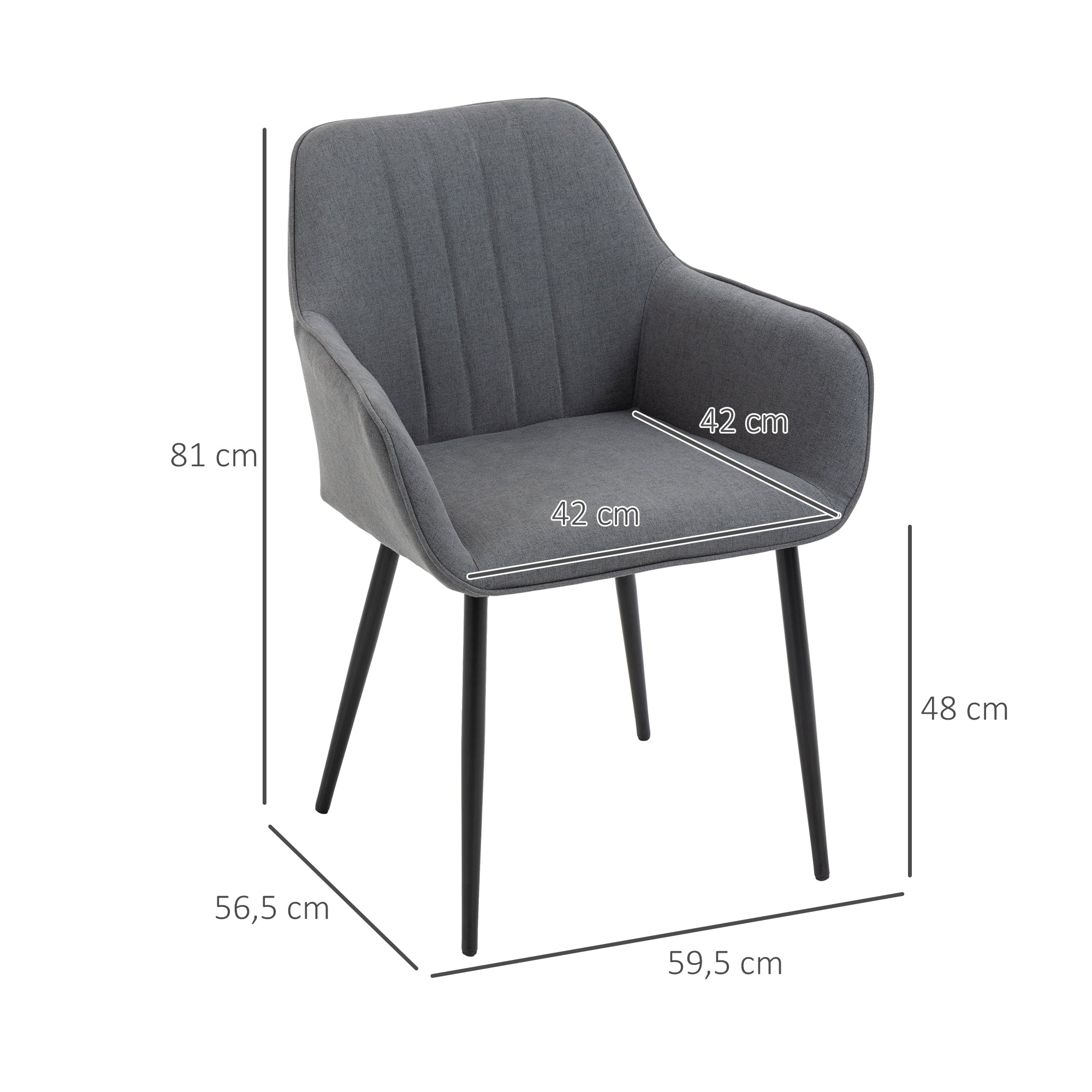HOMCOM 2er Set Esszimmerstühle Essstühle Polsterstuhl mit atmungsaktivem Leinenbezug Wohnzimmerstuhl Sessel Küchenstuhl mit Rückenlehne Armlehne Leinen Dunkelgrau 59,5 x 56,5 x 81 cm