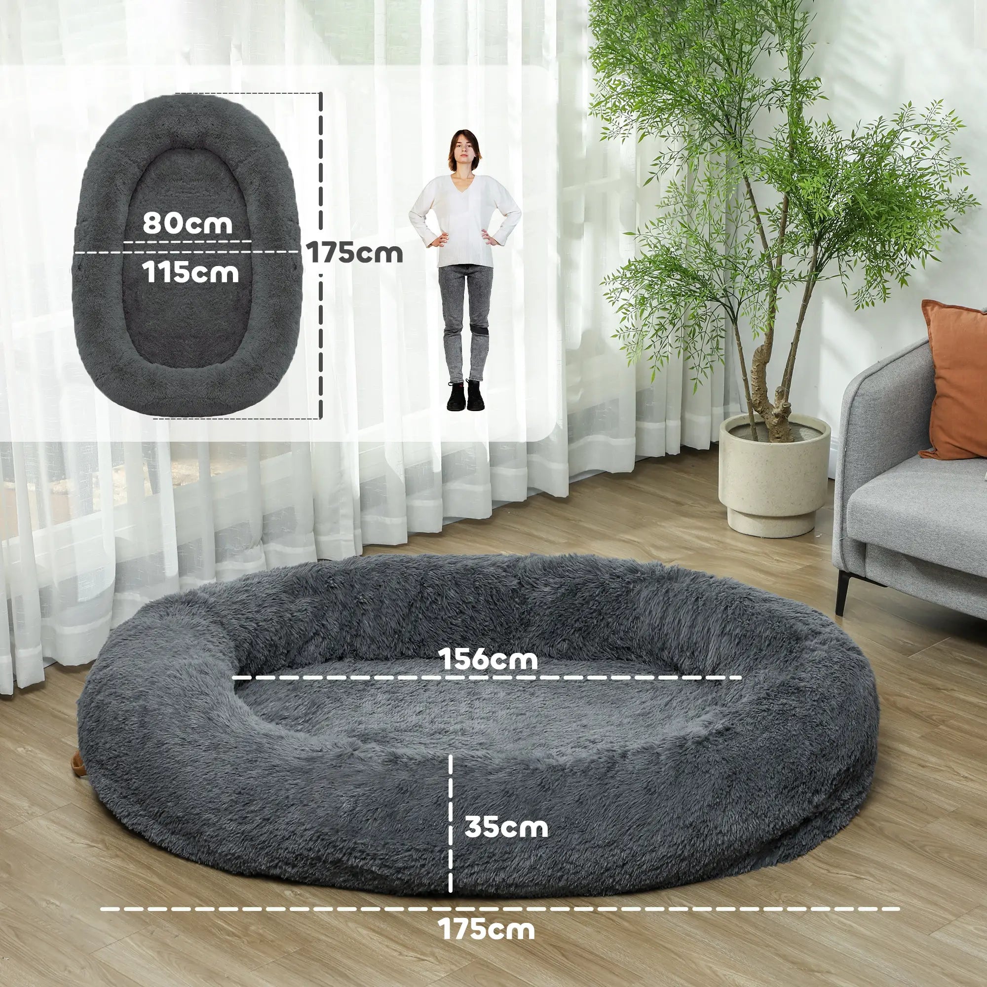 PawHut Hundebett 175x115 cm mit Haltegriff & waschbarem Bezug