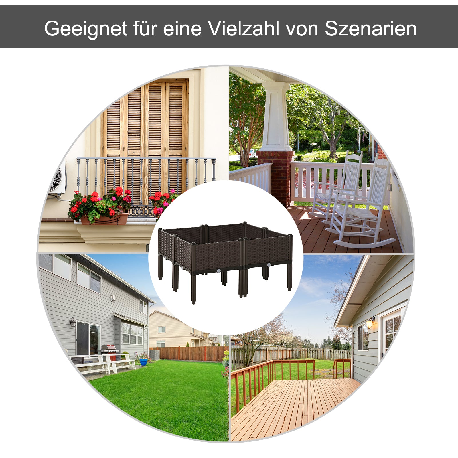 Outsunny Hochbeet 4-teiliger Pflanzkasten mit Abflusslöchern Rattan-Look Blumenkasten DIY Braun 40 x 40 x 44 cm