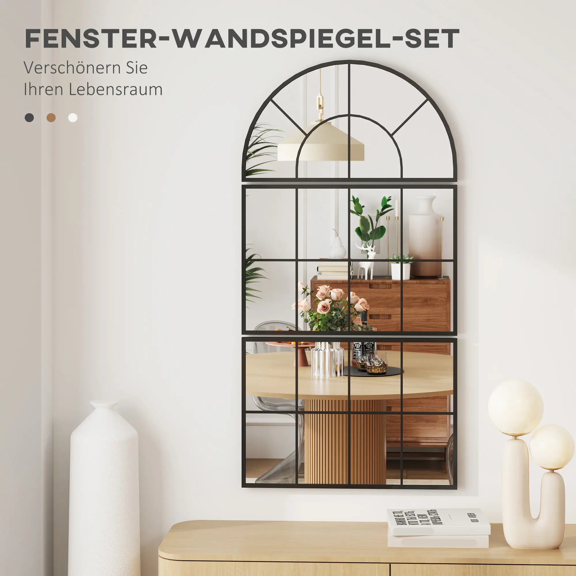 HOMCOM Wandspiegel 3-teilig Fensterdesign klare Reflexion