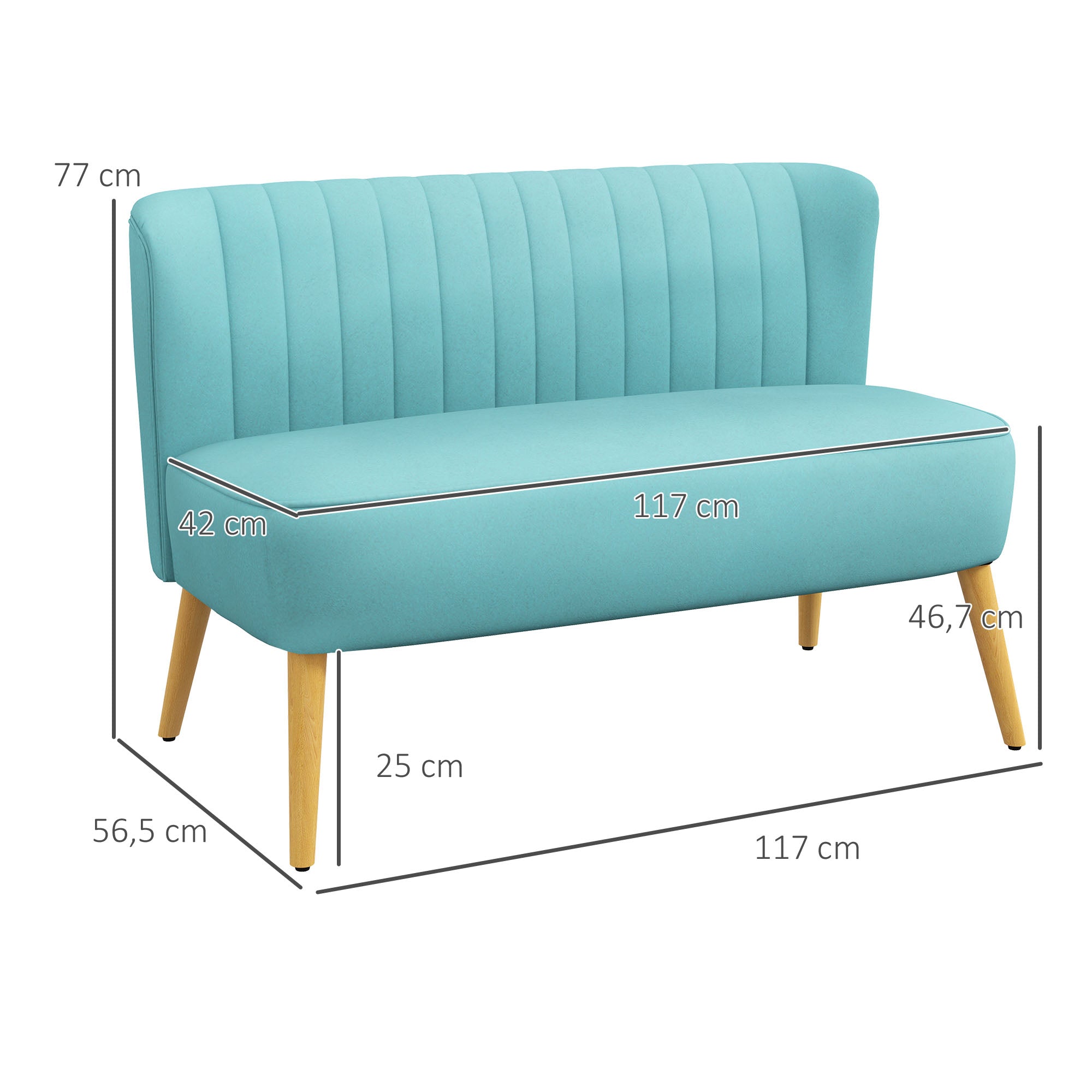 HOMCOM Sofa Retrodesign 2-Sitzer-Sofa, Holzbeine, 117 cm x 56,5 cm x 77 cm, Grün