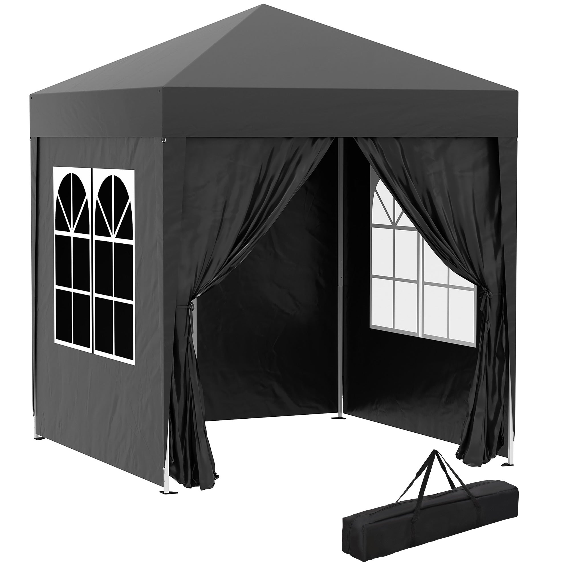 Outsunny Faltpavillon 2x2?m Schwarz mit Seitenwänden