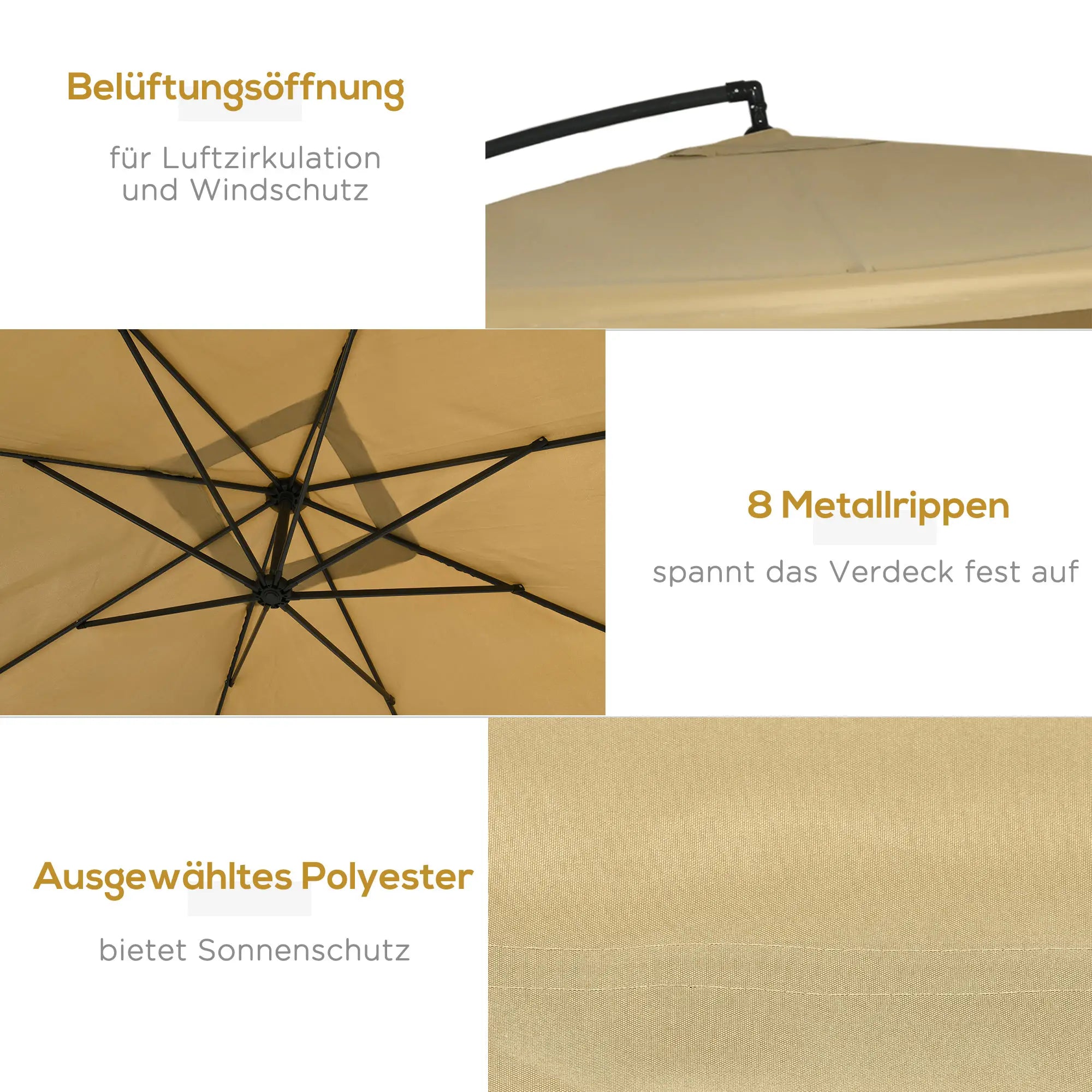 Outsunny Ampelschirm Gartenschirm mit Moskitonetz Handkurbel