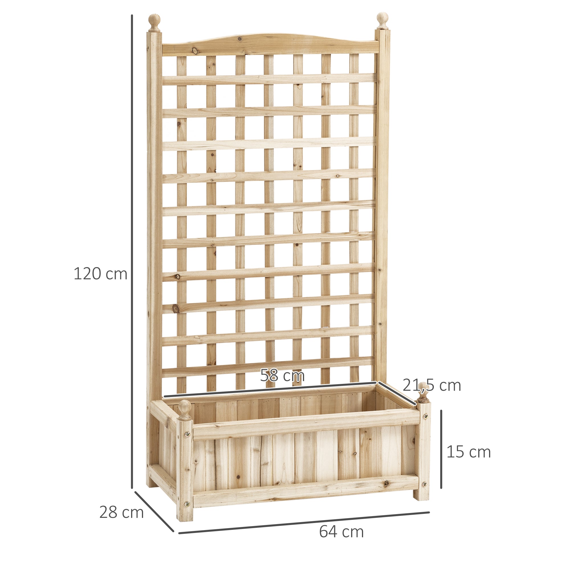 Outsunny Hochbeet Pflanzkasten mit Rankgitter Blumenkasten Rankkasten Rosenbogen mit  Rankhilfe für Kletterpflanzen Garten Holz Natur 64 x 28 x 120 cm