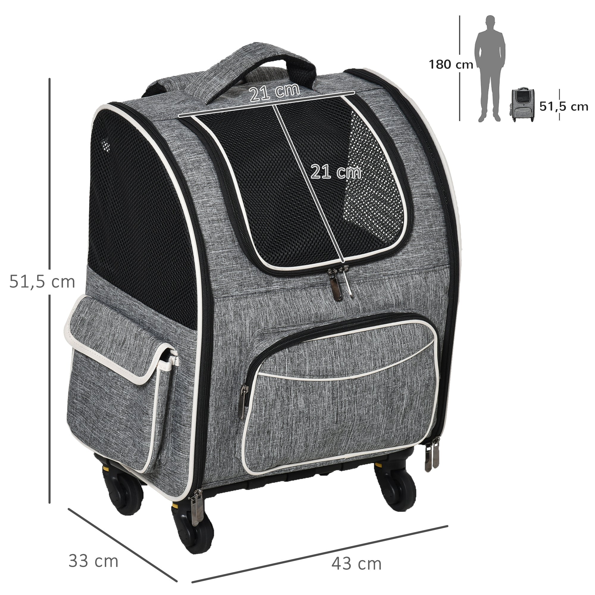 Pawhut 2-in-1 Hundetransporttasche Oxfordstoff Grau + Weiß + Schwarz