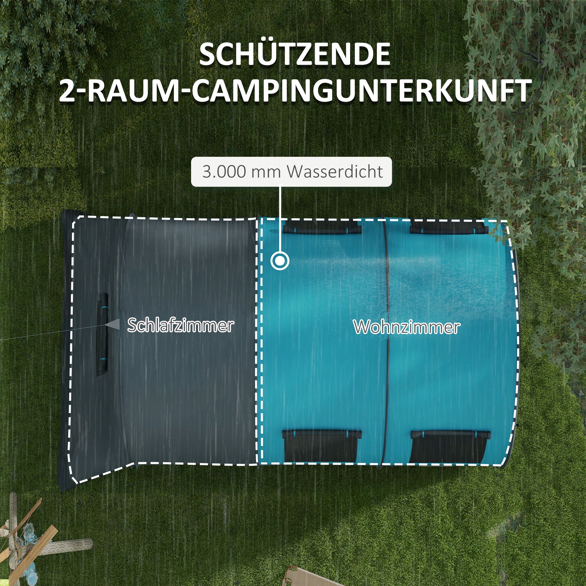 Outsunny Campingzelt bis 6 Pers., Familienzelt, separate Bereiche, wasserdicht, Grau/Blau
