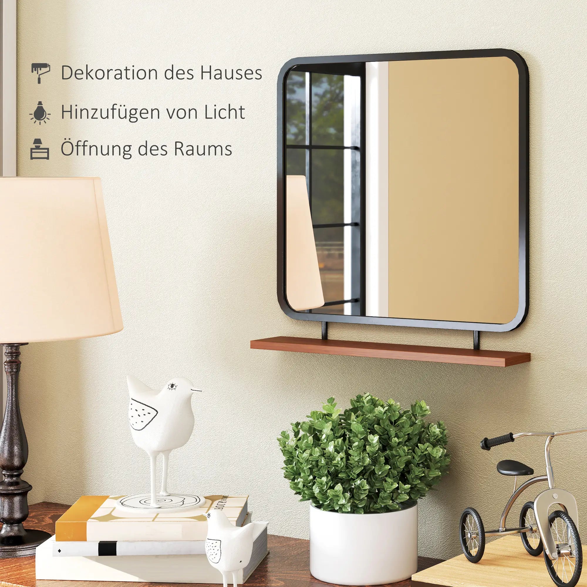 HOMCOM Wandspiegel mit Ablage Vintage-Design Paulownia-Holz