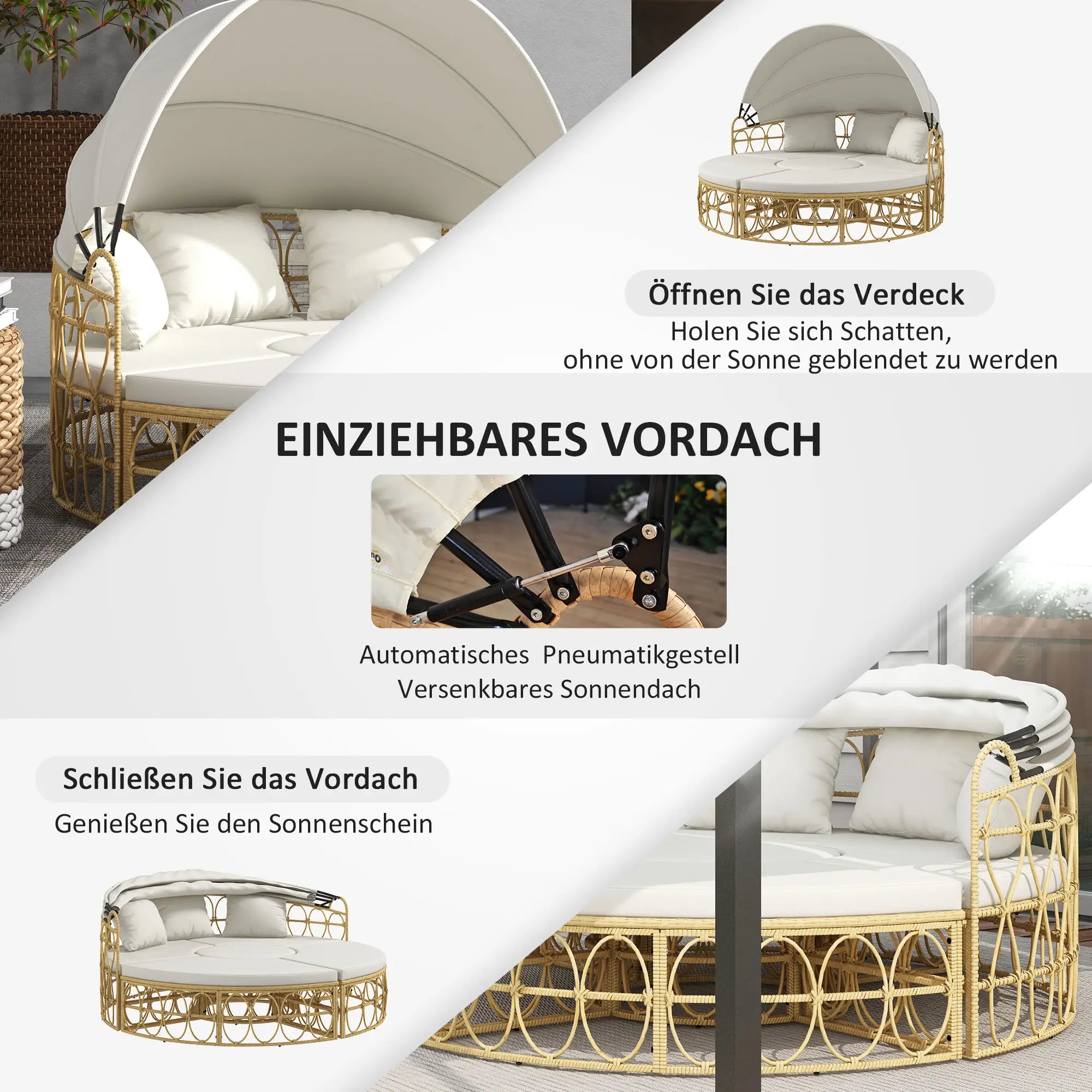 Outsunny Gartenmuschel Sonneninsel Set ausziehbares Dach Outdoor