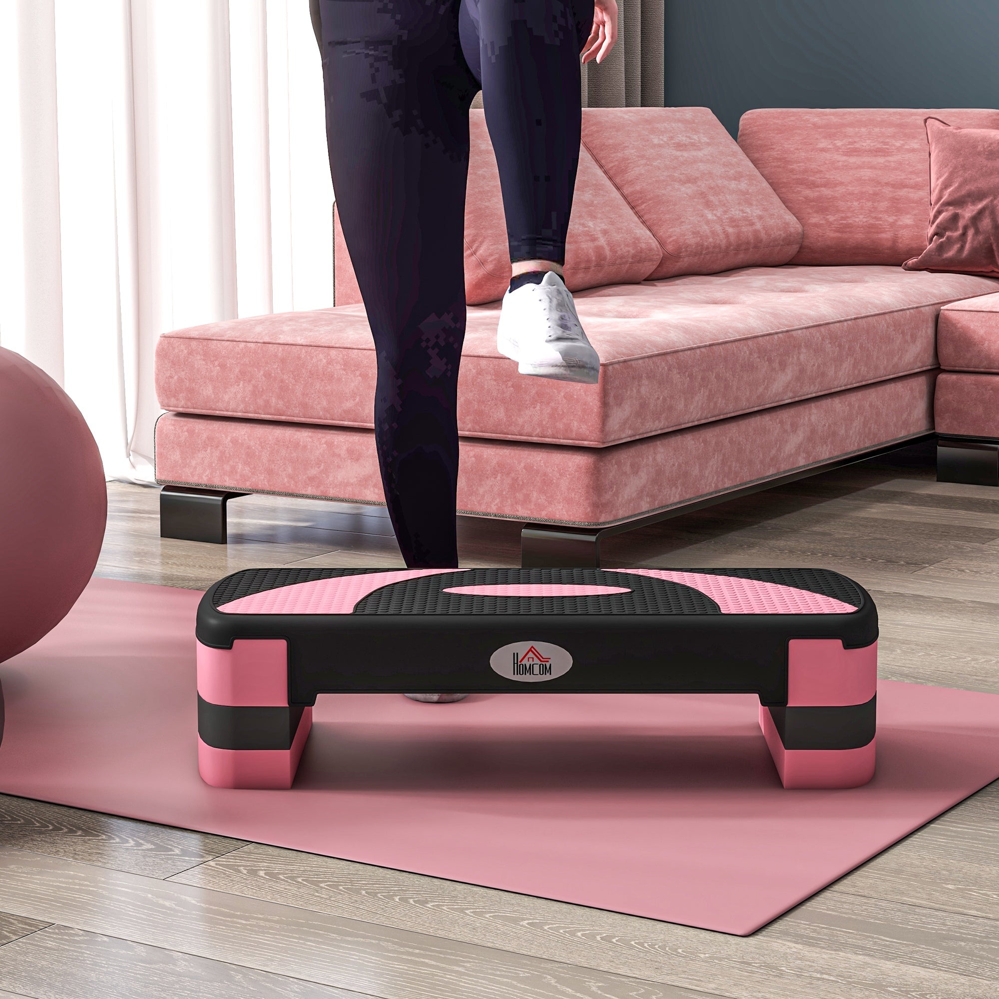 HOMCOM Aerobik-Stepper, höhenverstellbar, 80 x 31 x 10/15/20 cm, bis 150 kg, Schwarz/Rosa/Grau