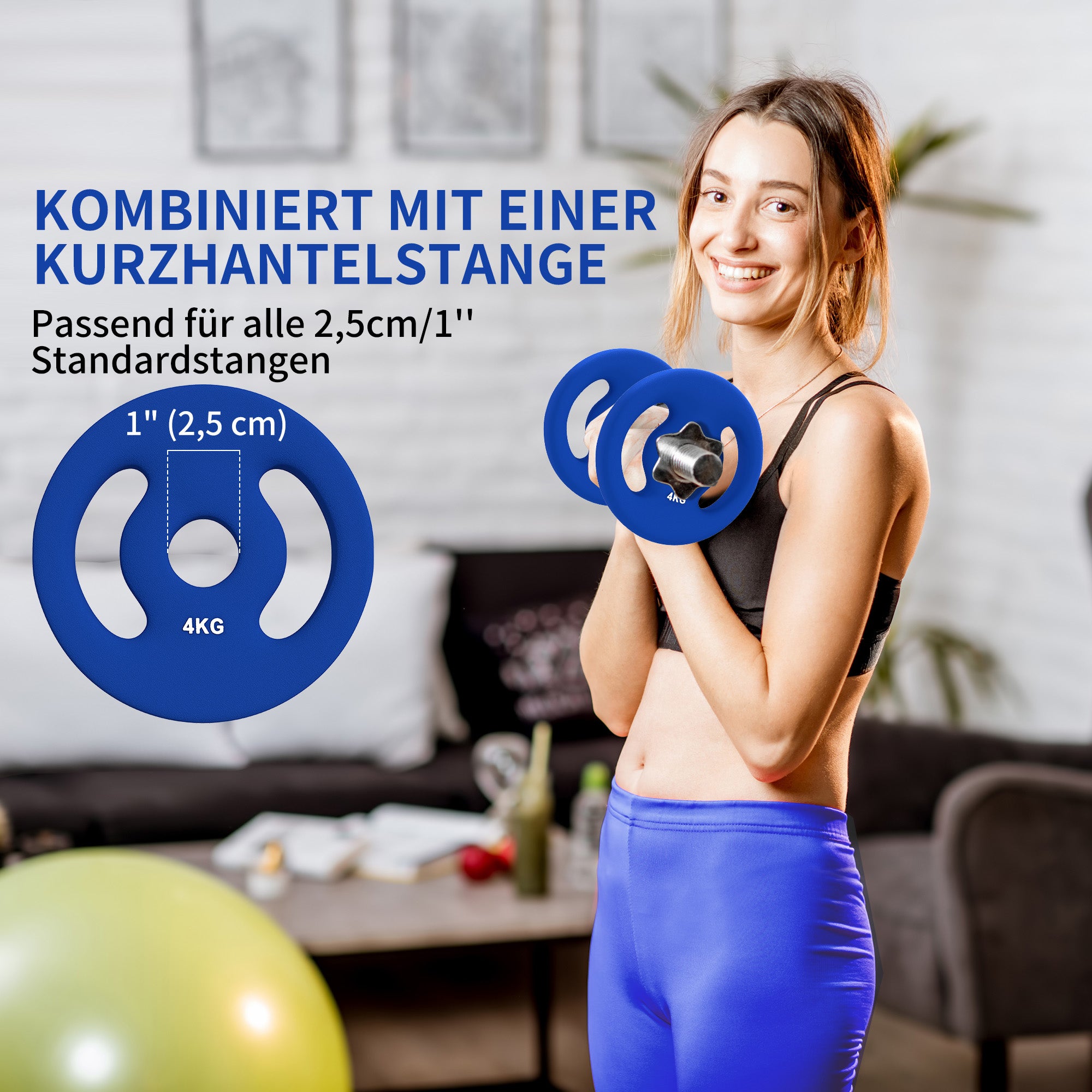 SPORTNOW 2 x 4 kg Gewichtsplatten mit praktischen Handgriffen, Gewichts-Set für Home-Gym, Fitnessstudio, Stärke-Training, Blau