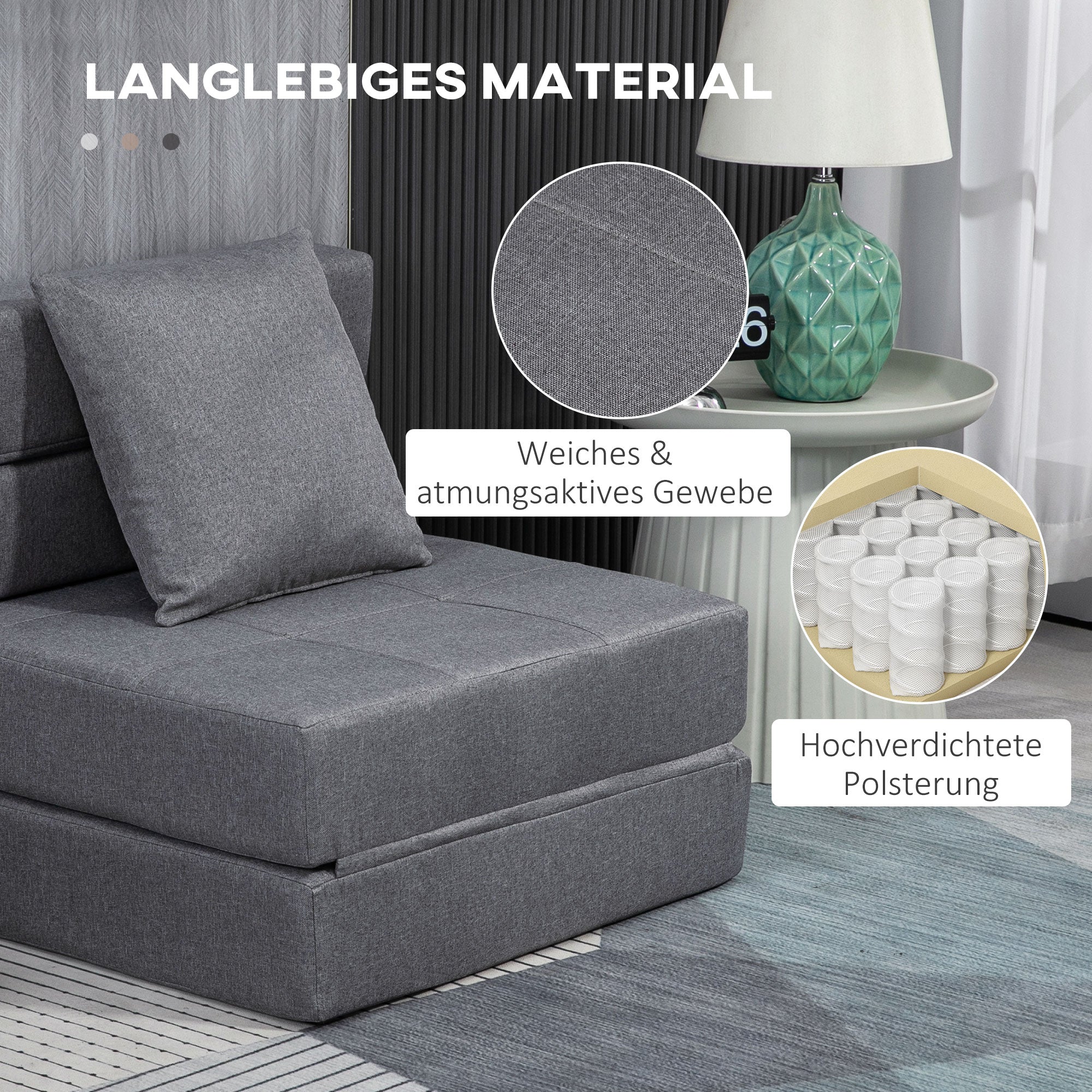 HOMCOM Schlafsessel Relaxsessel Gästebett. abnehmbarer Bezug, 70 cm x 70 cm x 61 cm, Dunkelgrau