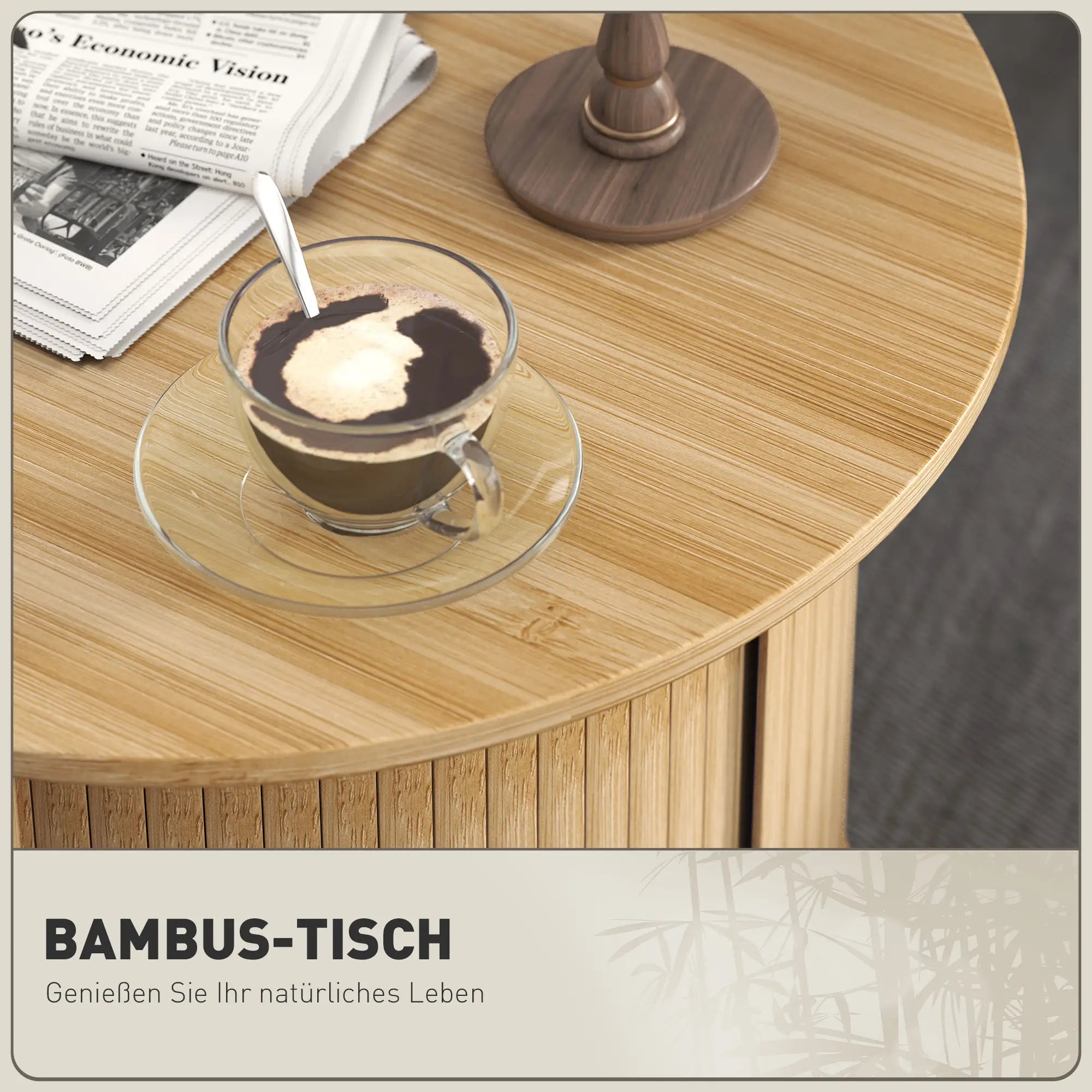 HOMCOM Couchtisch mit Stauraum und Schiebetür Bambus