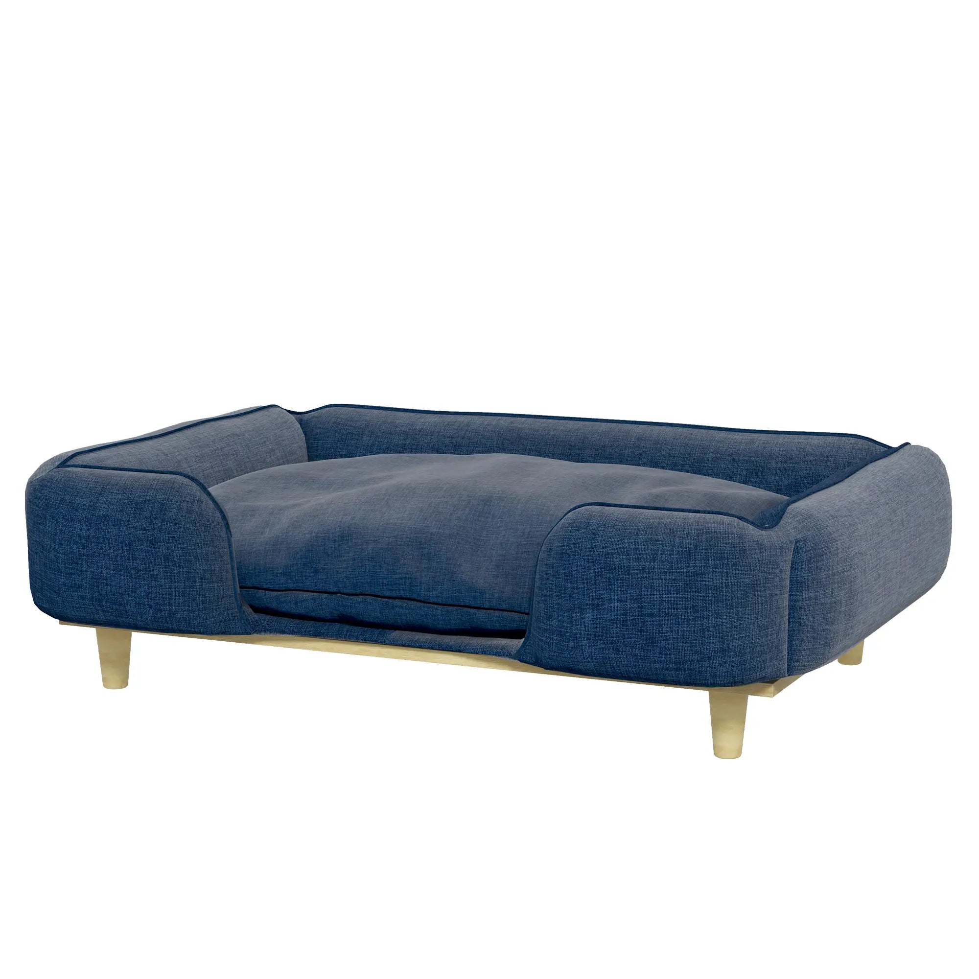 PawHut Hundesofa, Haustiersofa, Haustierbett, abnehmbares u. waschbares Polster, Natur+ Dunkelblau