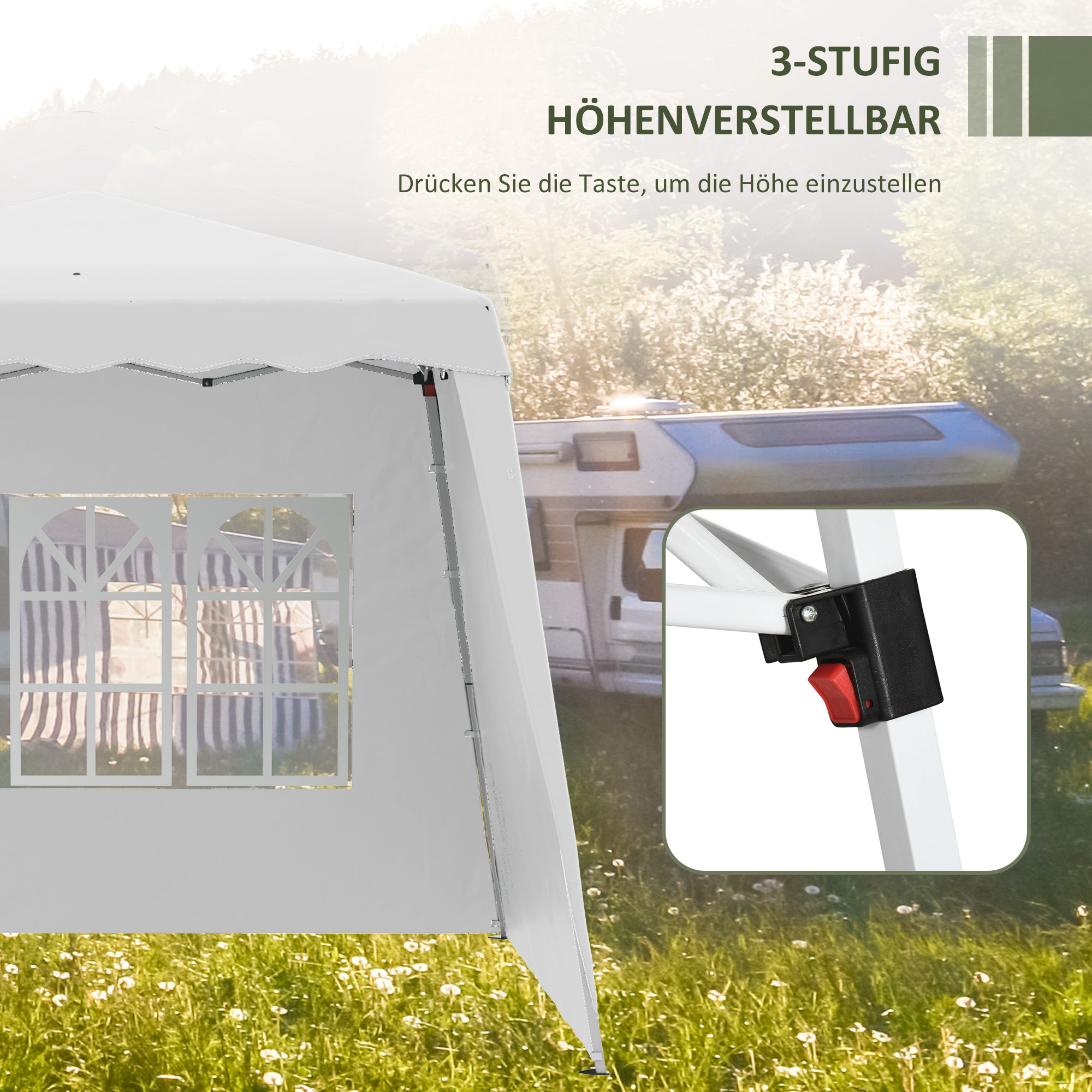 Outsunny Pop Up Pavillion Faltpavillion, inkl. Fernstern, wetterbeständig, 240 x 240 x 250 cm, Weiß