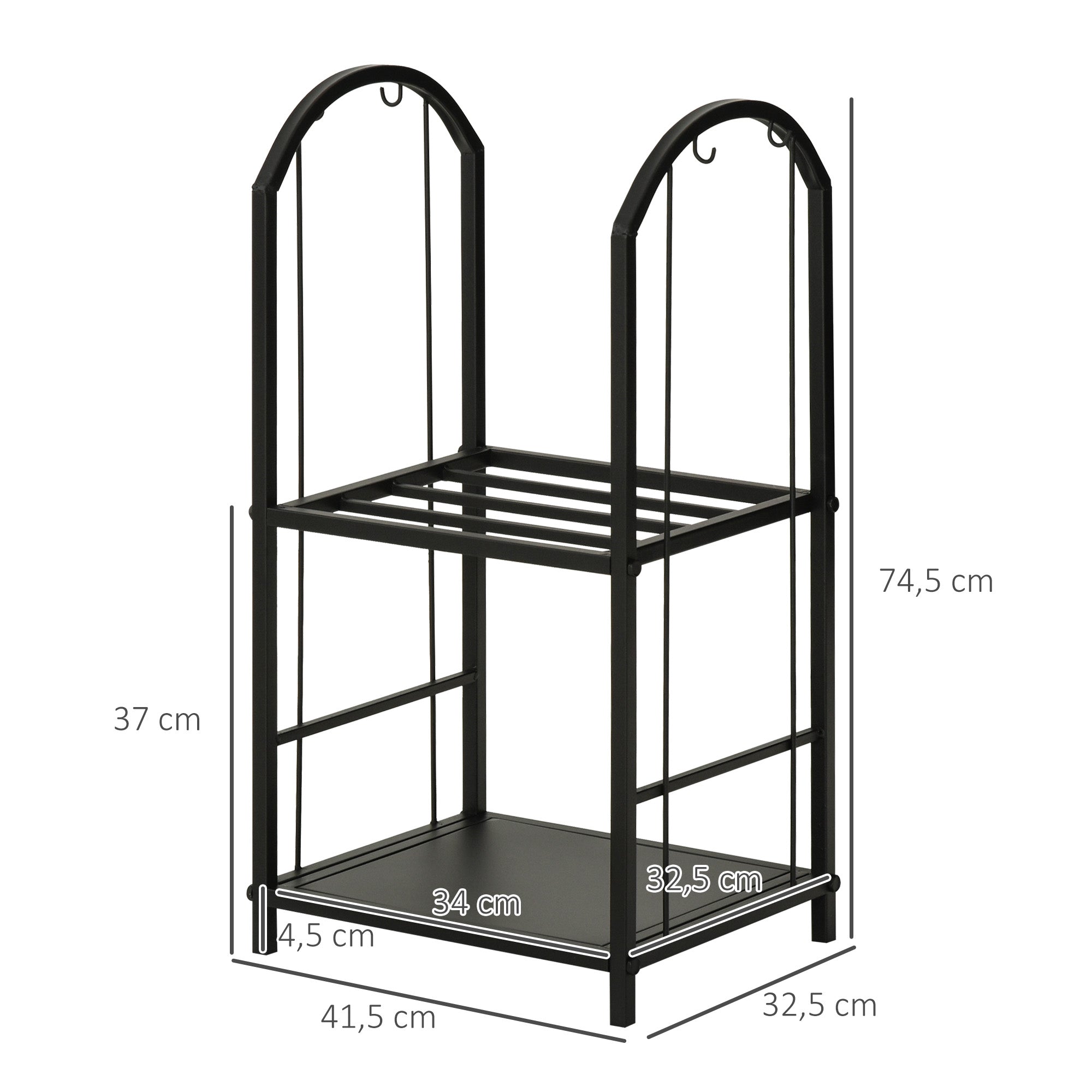 Outsunny kaminholzregal Kaminholzständer Brennholzregal mit 4 zusätzlichen Brennholzwerkzeugen Kaminbesteck 2-Ebenen-Design Feuerholzablage Kaminwerkzeug Metall Schwarz 41,5 x 32,5 x 74,5 cm