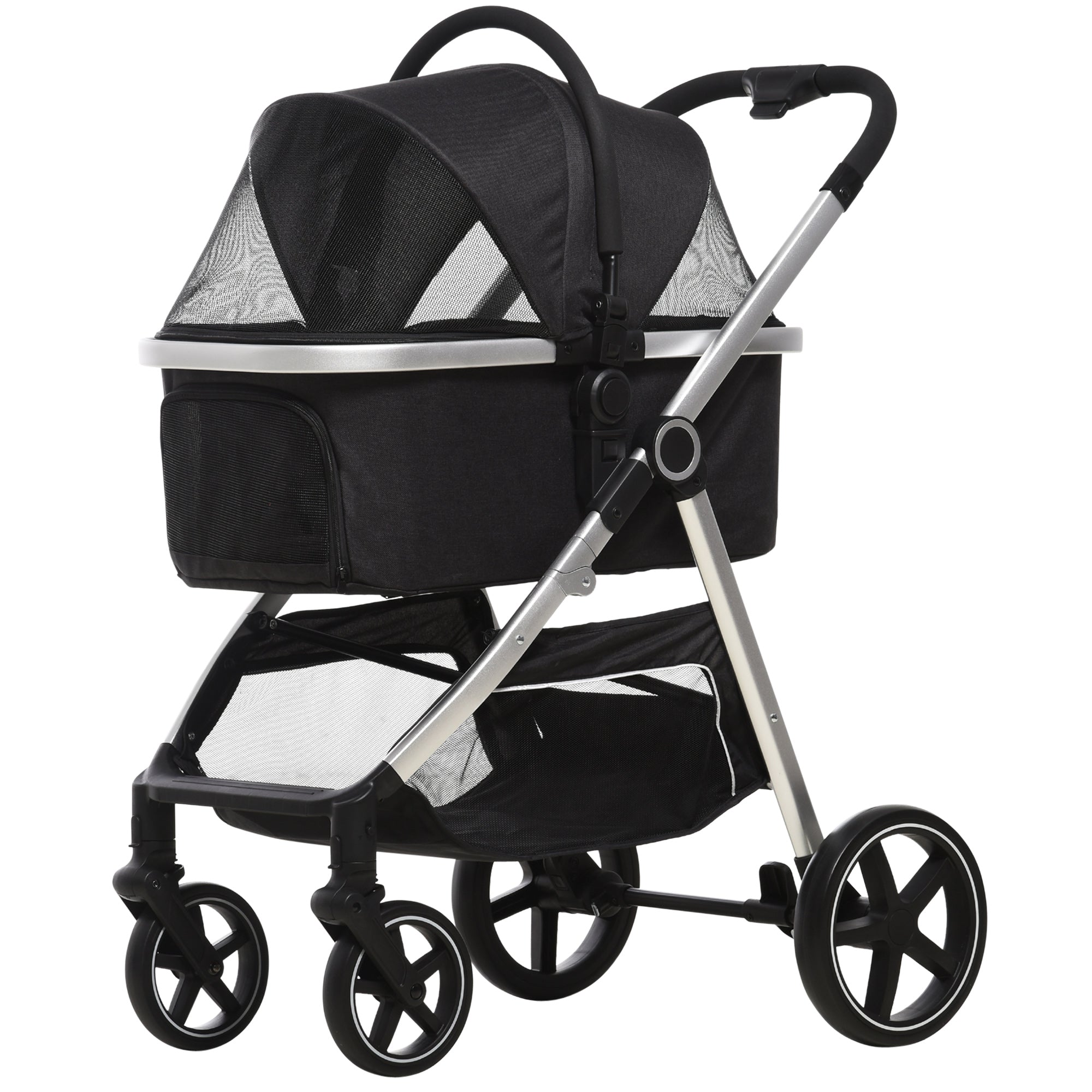 PawHut 2-IN-1 Hundebuggy Tragtasche bis 10kg Kissen klappbar 1 Aufbewahrungskorb 83 cm x 58 cm x 102 cm Schwarz