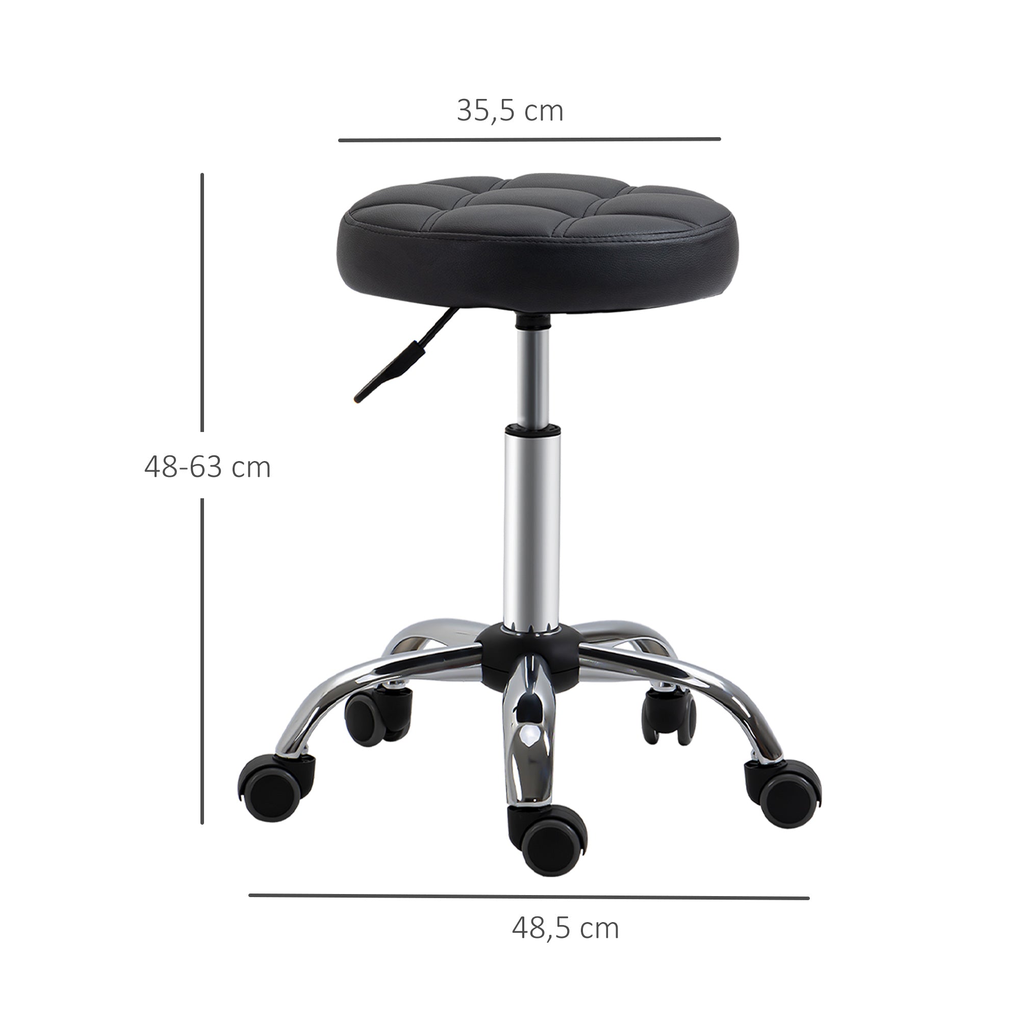 HOMCOM 2er-Set Rollhocker höhenverstellbar, Drehhocker 48-63 cm, Arbeitshocker 360° drehbar, Bürohocker für Büro, Salon, Massage, Spa, Schwarz