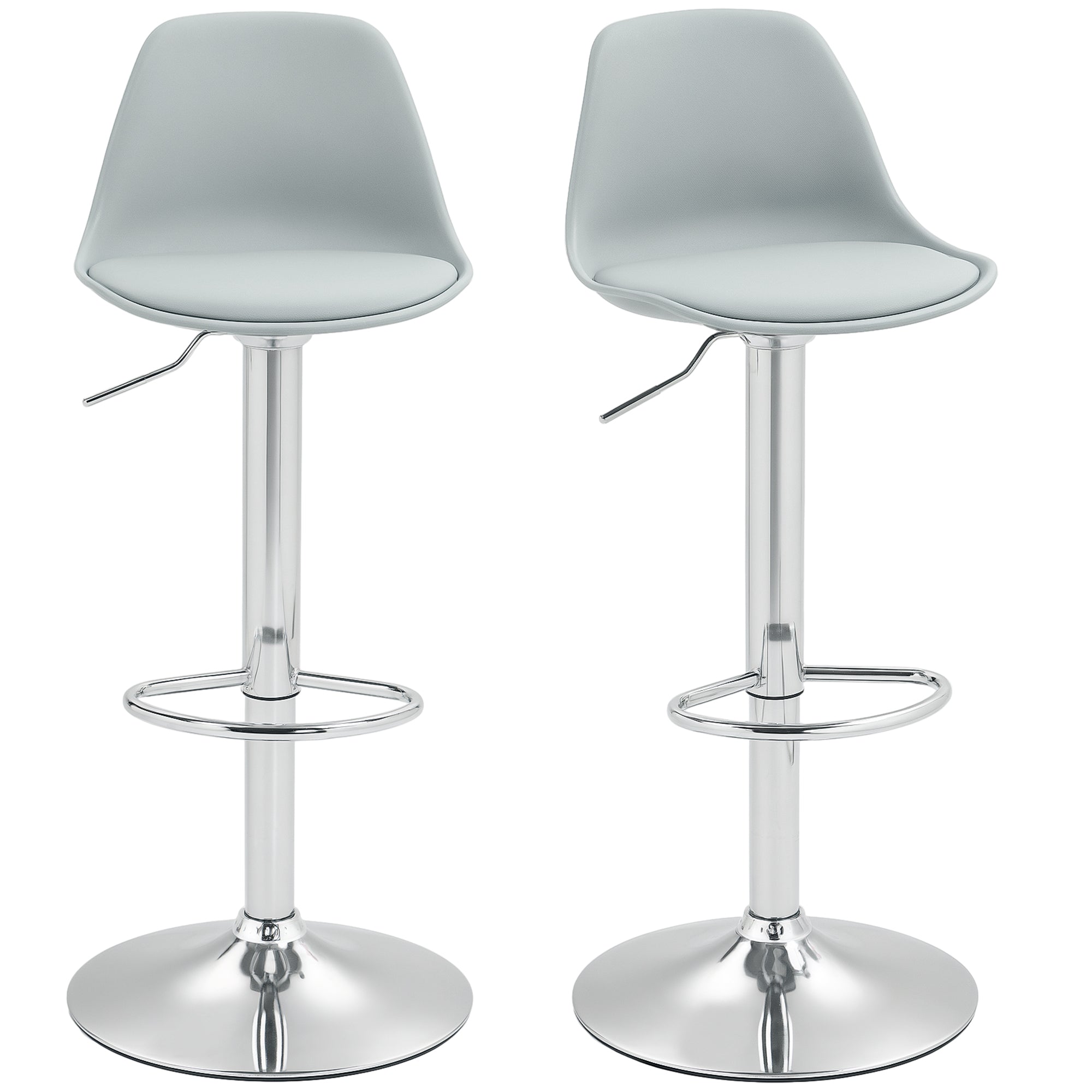 HOMCOM 2er-Set Barhocker, Barstühle, Drehstühle mit Lehne, höhenverstellbar, bis 120 kg belastbar, 42 x 38 x 82-104 cm, Grau