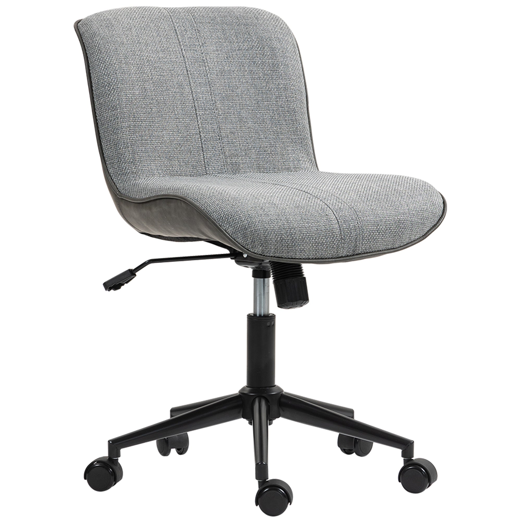 HOMCOM Armloser Bürostuhl, gepolstert, höhenverstellbar, drehbar, rollbar, Grau