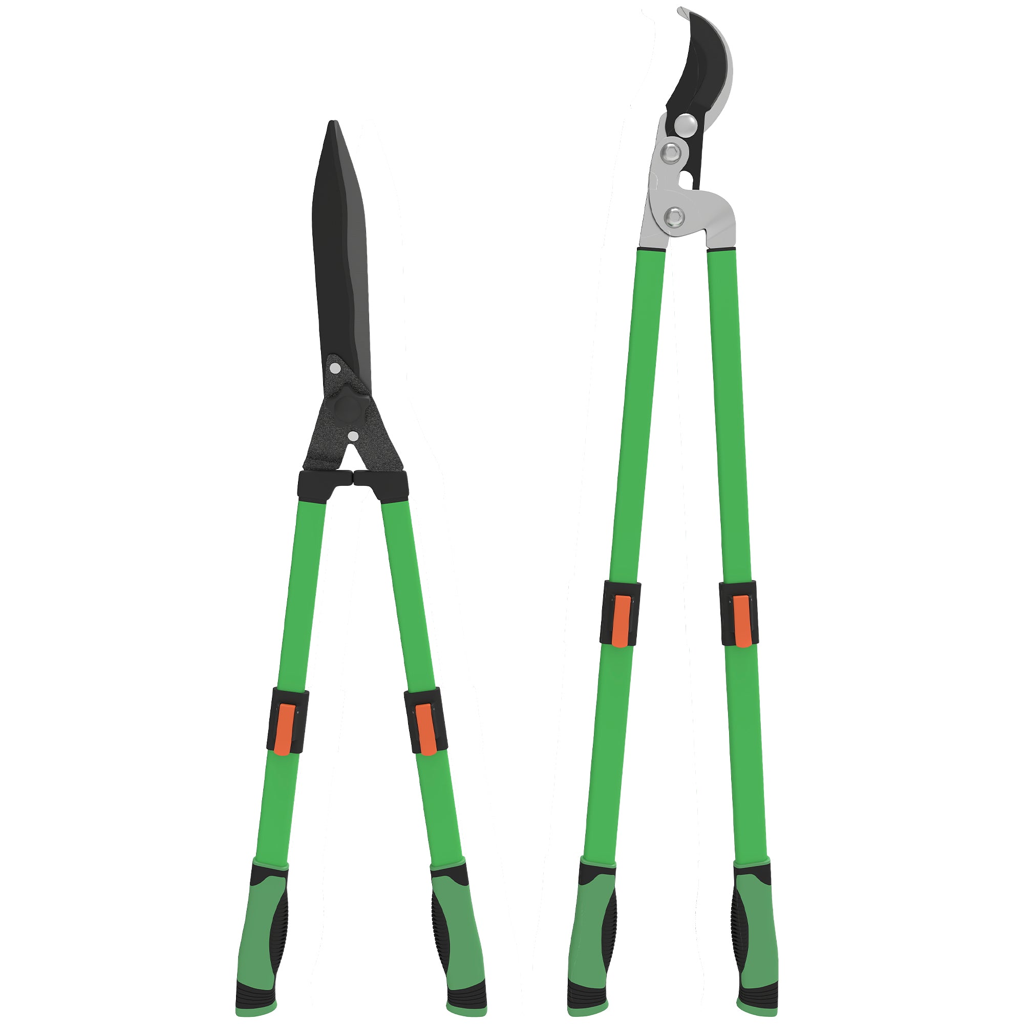 Outsunny Heckenschere Set 2-teilig Gartenschere Messerlänge 90 cm Astschere mit Metallklingen, ausziehbarer Griff