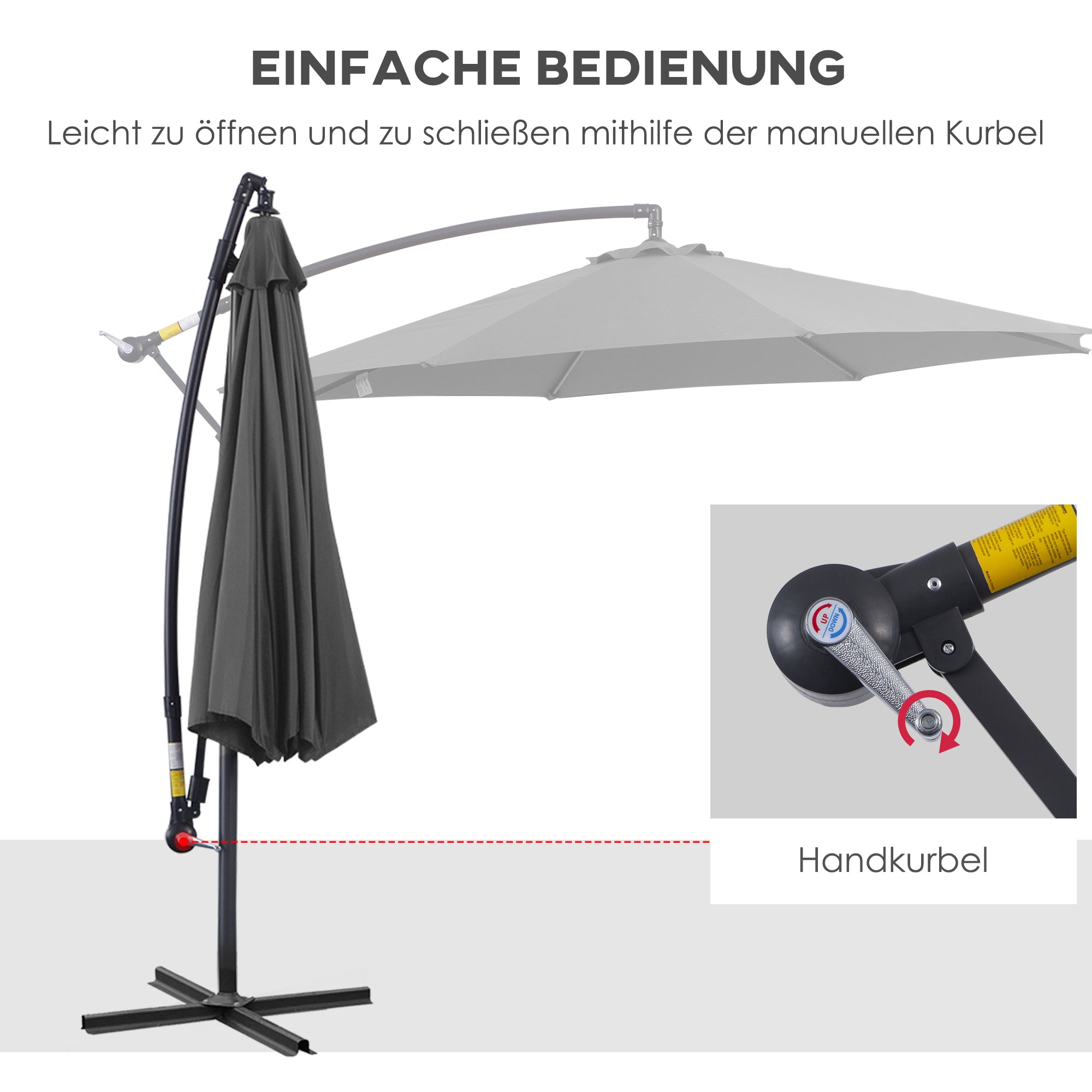 Outsunny Sonnenschirm mit Handkurbel Wetterbeständig  2,95 m x 2,95 m x 2,45 m Polyester Stahl Schwarz