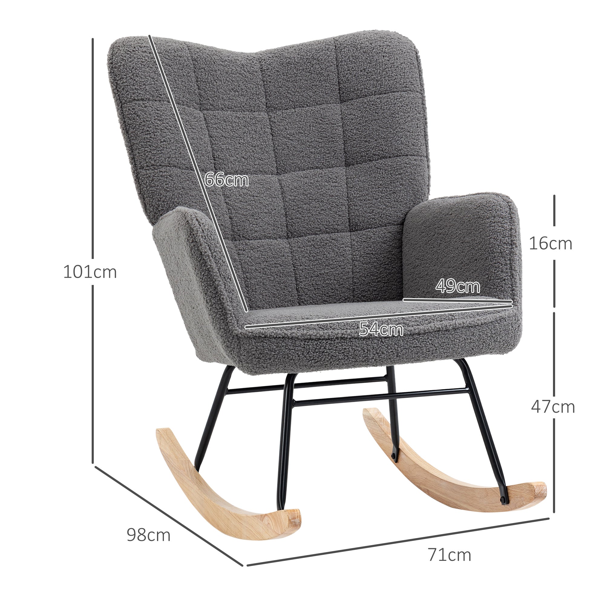 HOMCOM Schaukelstuhl im Retro-Design, Massivholz, Sessel, Relaxsessel, 98 cm x  71 cm x 101 cm, Dunkelgrau