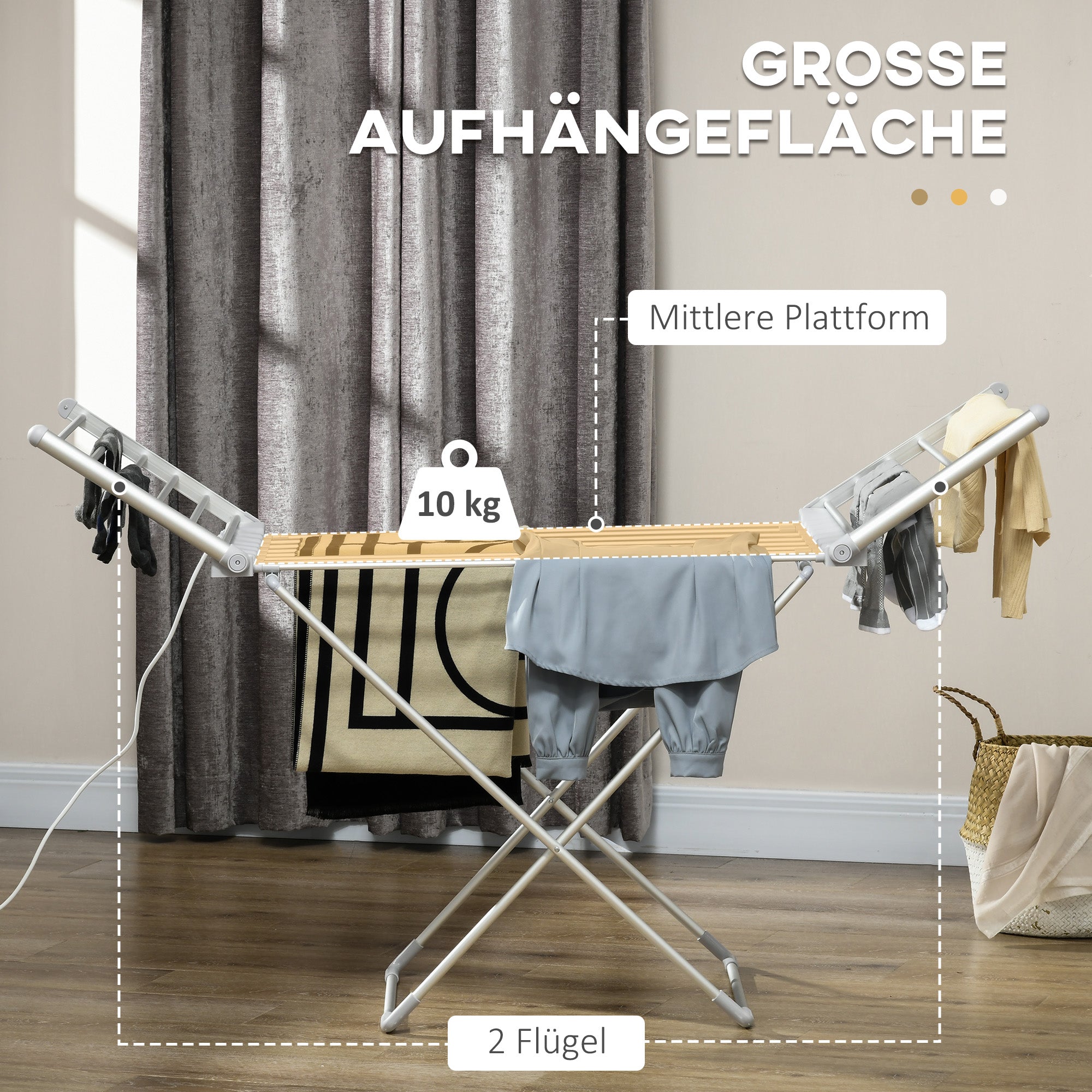 HOMCOM Wäscheständer mit Heizfunktion, 45-55 ℃, zusammenklappbar, 144L x 53B x 96H cm