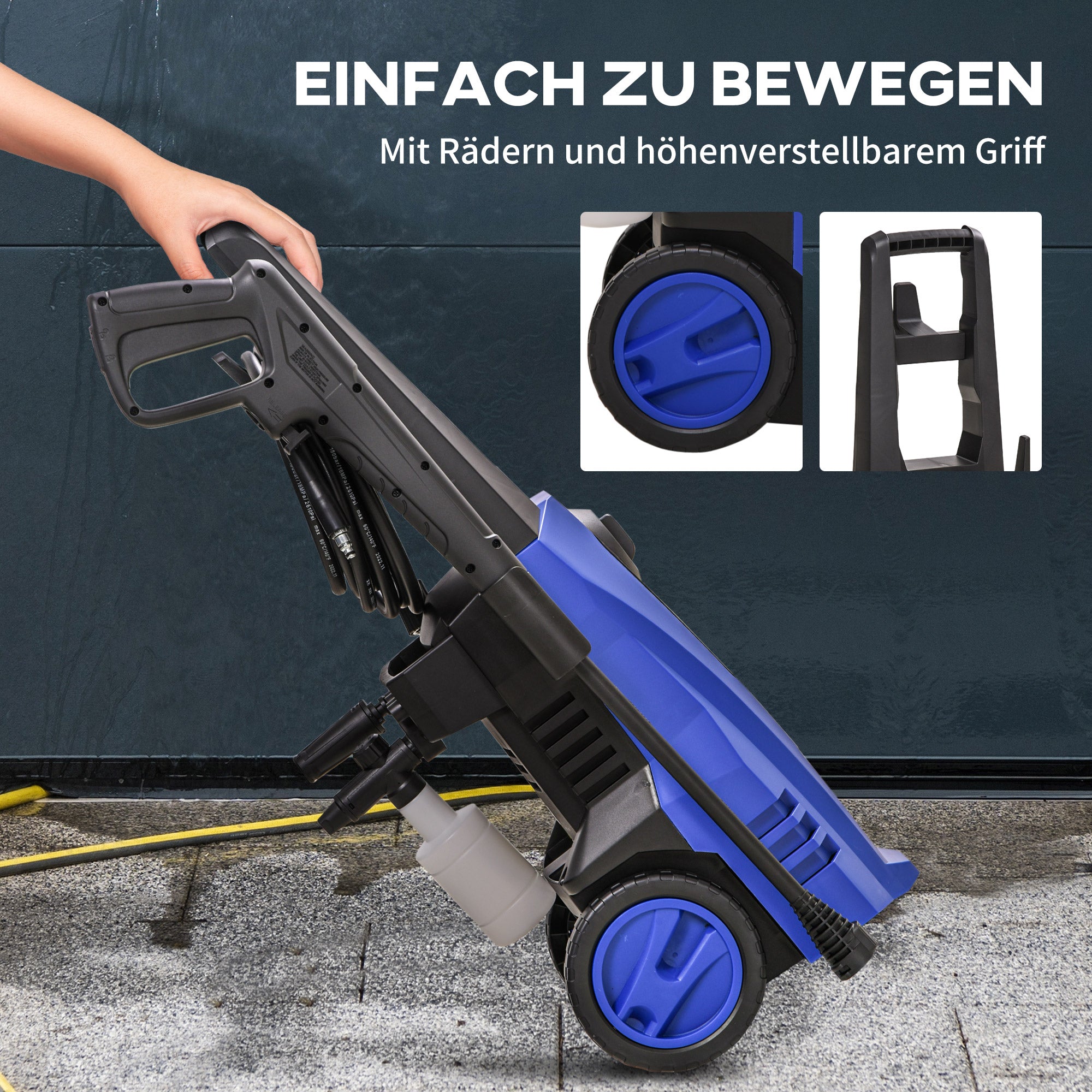 DURHAND Hochdruckreiniger Druckreiniger 5-tlg. Zubehör, verstellbare Spritzdüse, 150 bar Druck, 1800 W, max. 510 l/h, 35x27x78cm