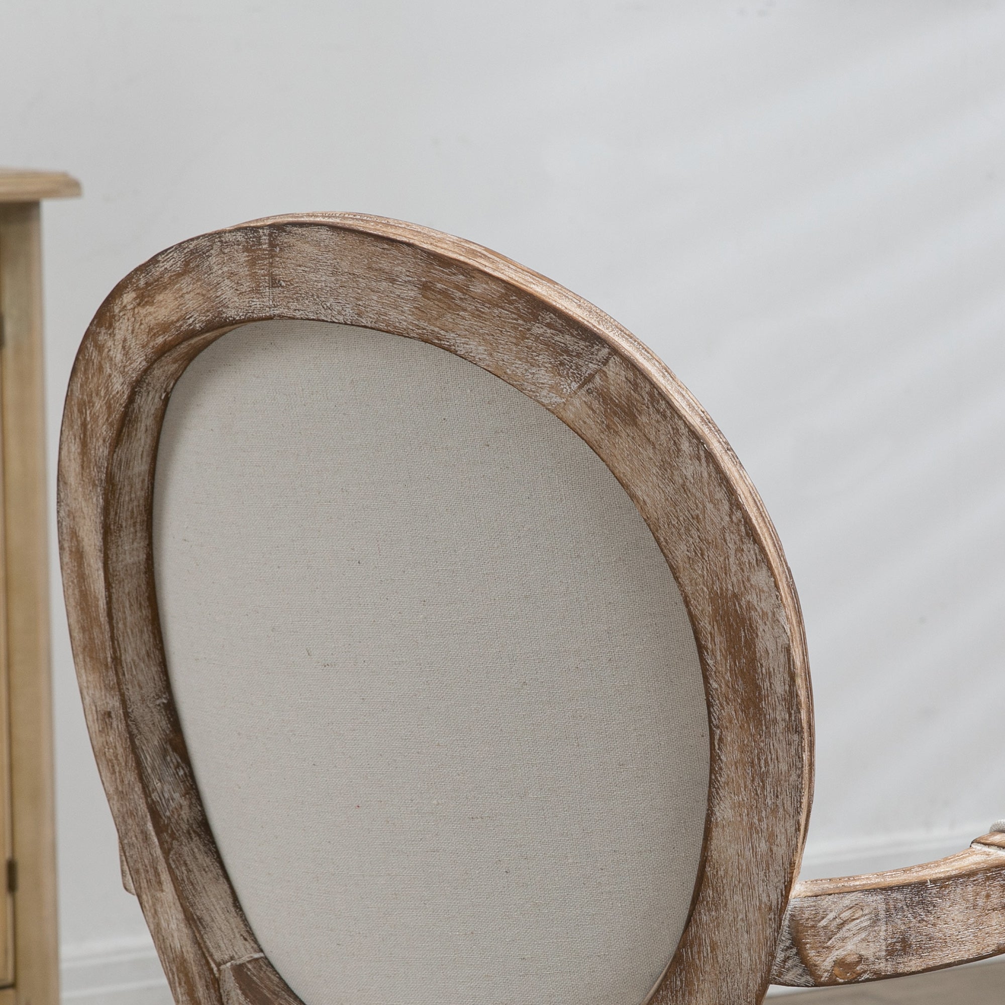 HOMCOM Küchenstuhl mit Armlehnen Polsterstuhl Esszimmerstuhl Retro-Design im Leinen-Optik für Wohnzimmer Gummiholz Cremeweiß+ helle Holzfarbe 56 x 56 x 96 cm