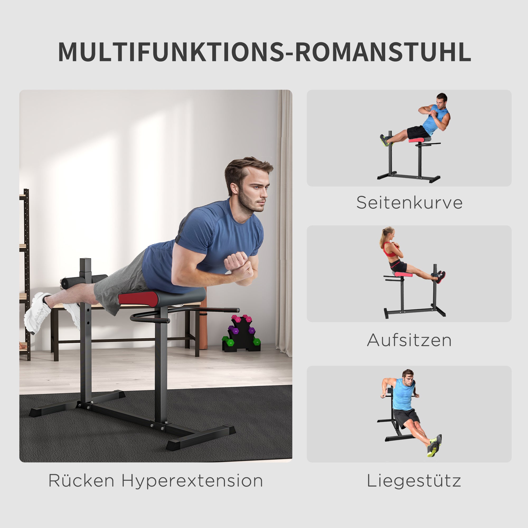 SPORTNOW Bauch- & Rückentrainer, Aktiviert Muskeln, 6 Beinrollenpositionen, Seitliche Griffe, Stahlrahmen