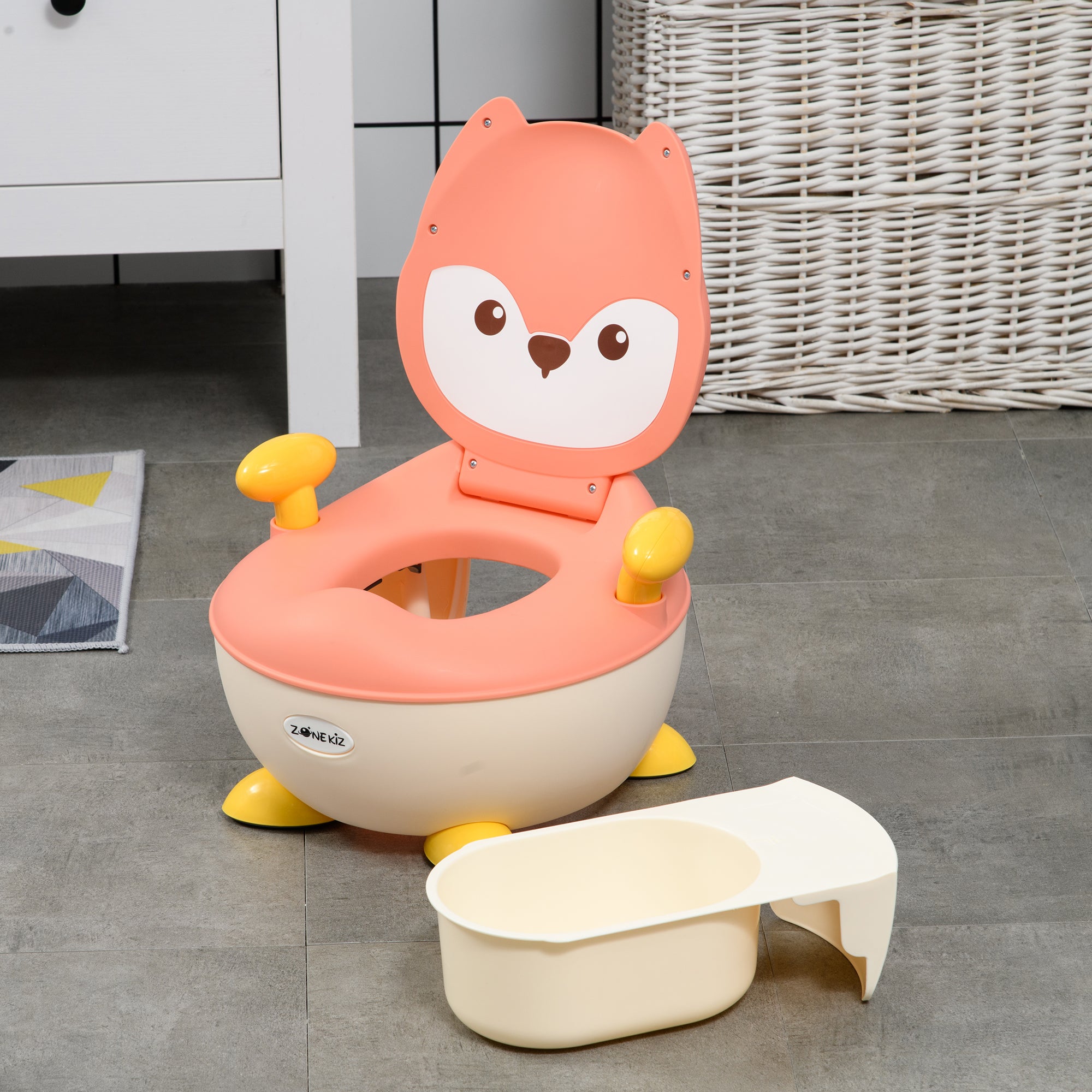 ZONEKIZ Töpfchen für Kinder 0,5 bis 3 Jahre, rutschfest, Innentopf, Spritzschutz, Fuchs-Design, 34,5 x 35 x 23 cm