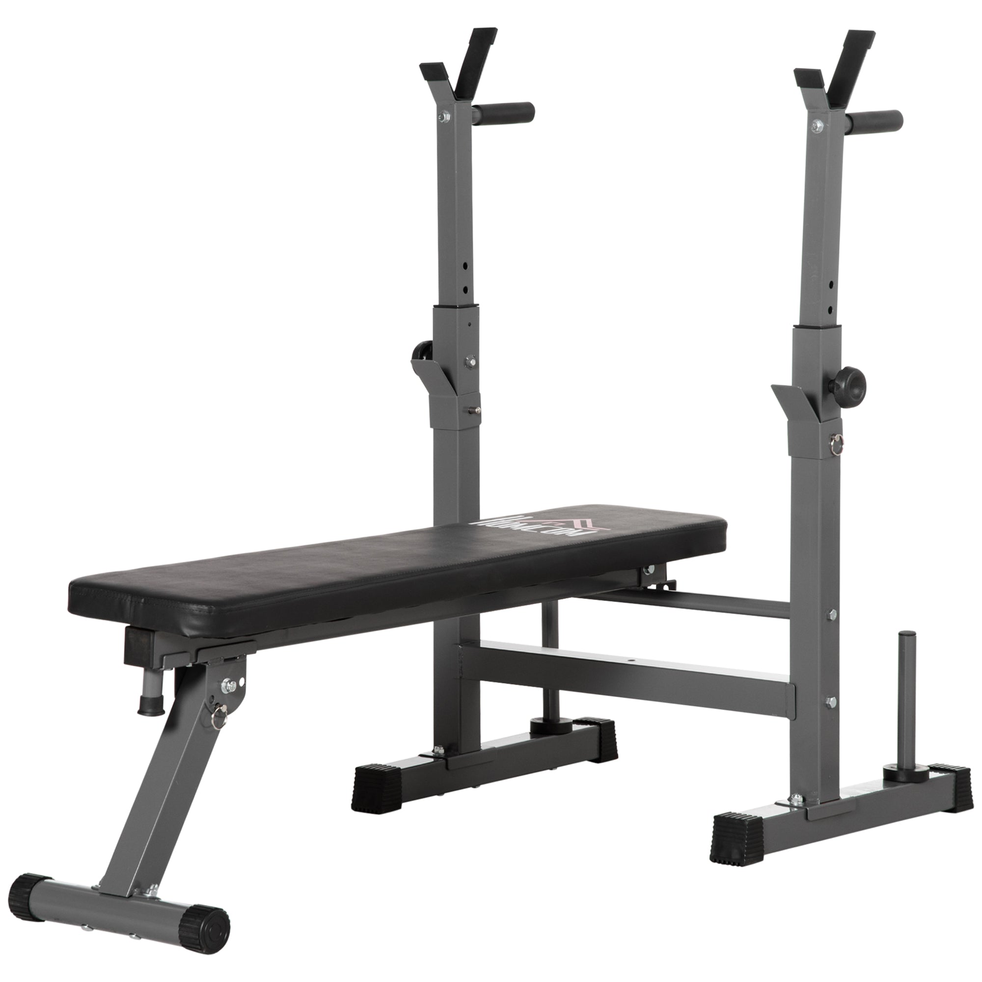 HOMCOM Hantelbank, 8 Positionen, klappbar, Stahlbasis, gepolstert, Kunstleder, 98-122H x 140L x 73B cm, Schwarz/Grau