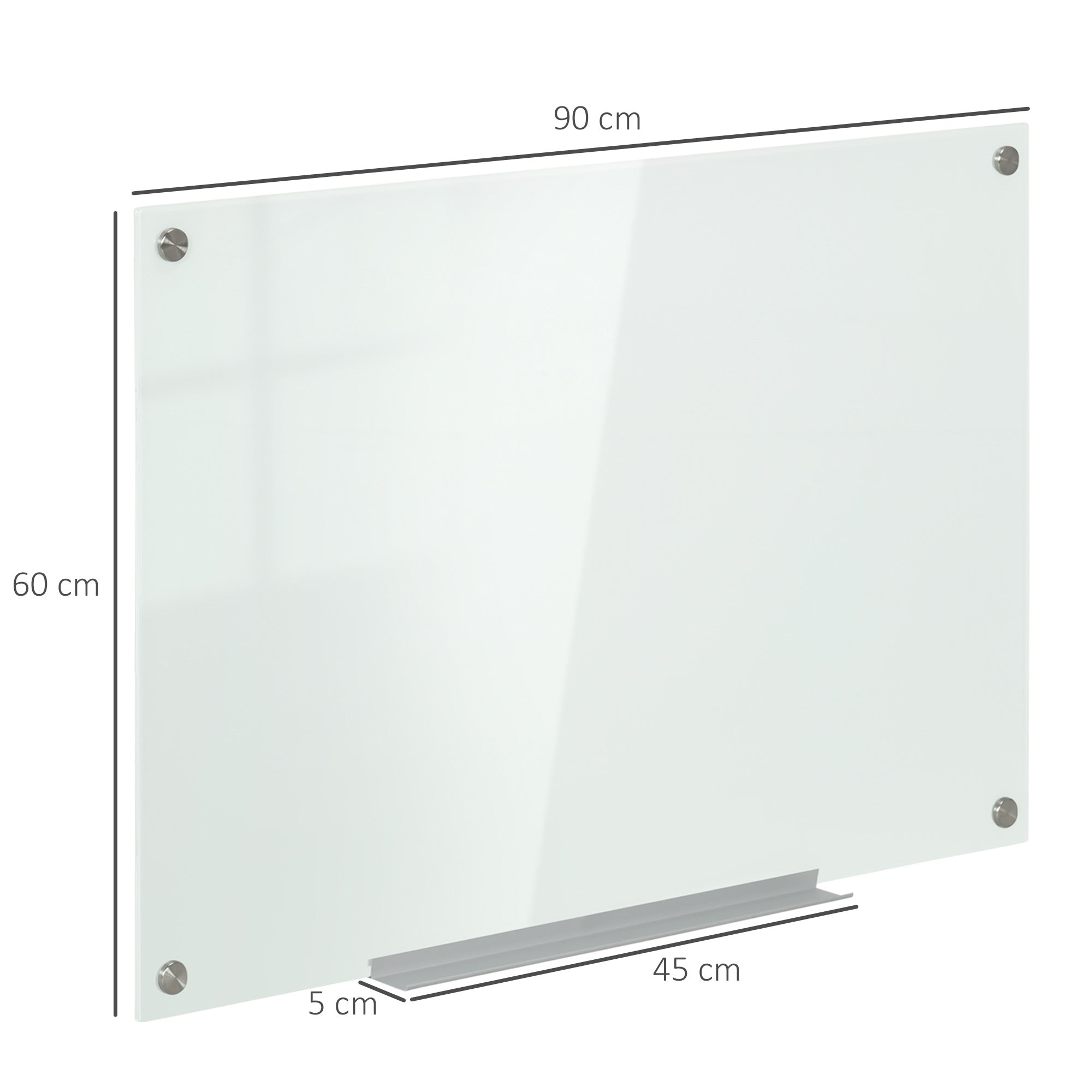 Vinsetto Glas Whiteboard, Memoboard, Whiteboard,  4 Stifte, 6 Magnete, 1 Schwamm,1 Ablage, Weiß