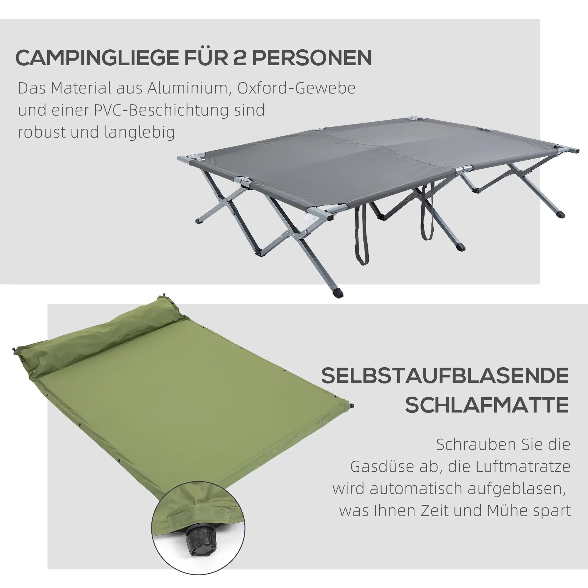 Outsunny Campingbett mit Zelt & Luftmatratze für 2 Personen, 200×146×159?cm, Grau