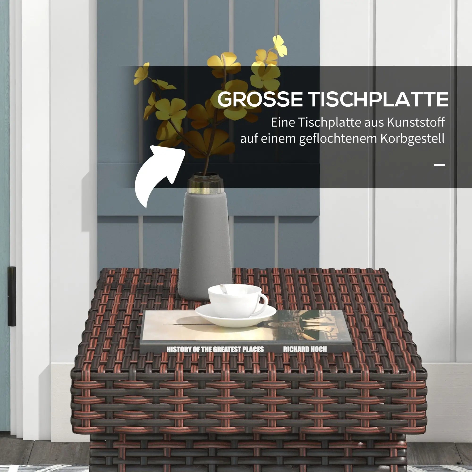 Wetterfester Rattan-Klapptisch 60x41?cm, Braun